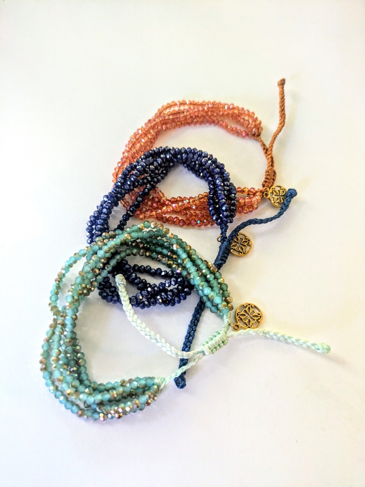 RUSTIC CUFF Beaded Crystal Multi Strand Cord Bracelets Set Of 3