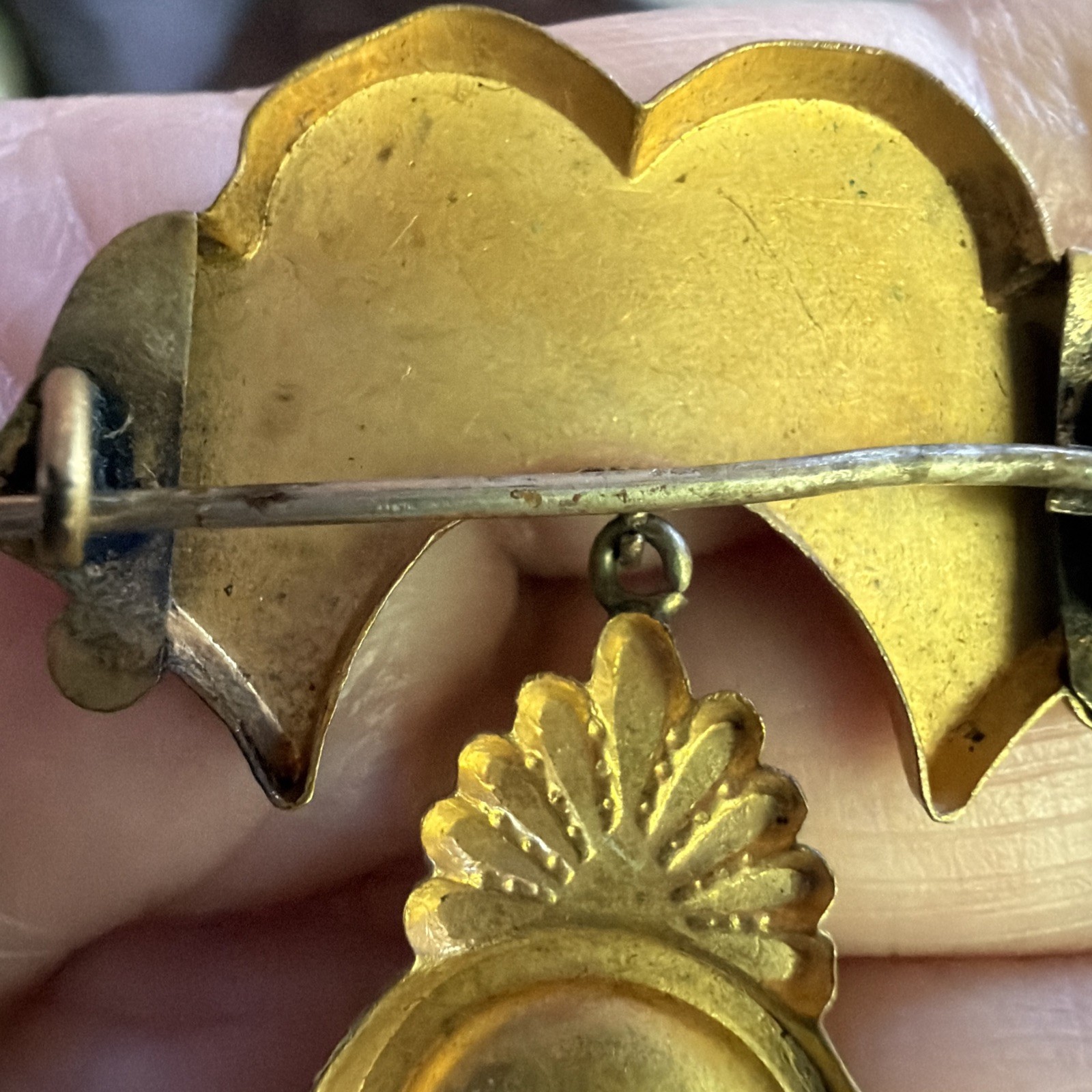 Antique Victorian Etruscan Hollow Gold Filled Dangle Brooch Pin Rose Gold Leaves