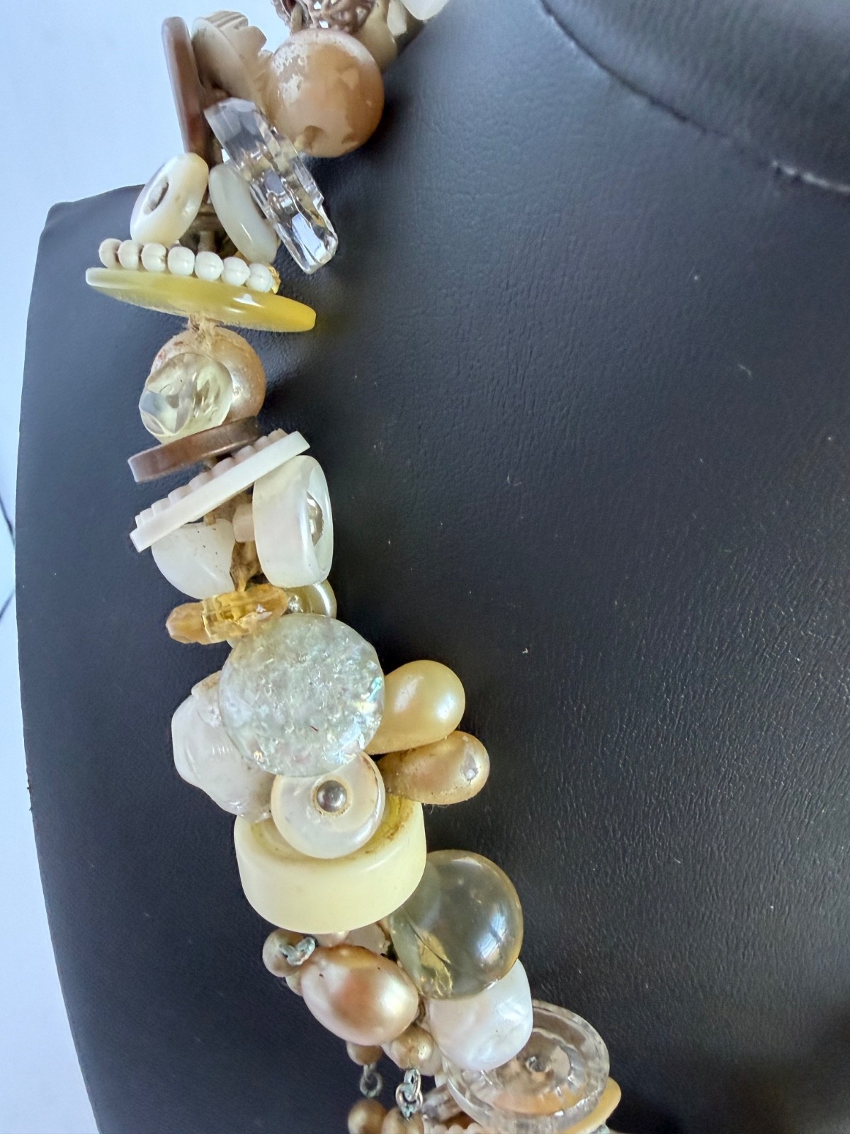 Vintage Necklace Adorned with Buttons, Beads, Buckles & Other Vintage Elements