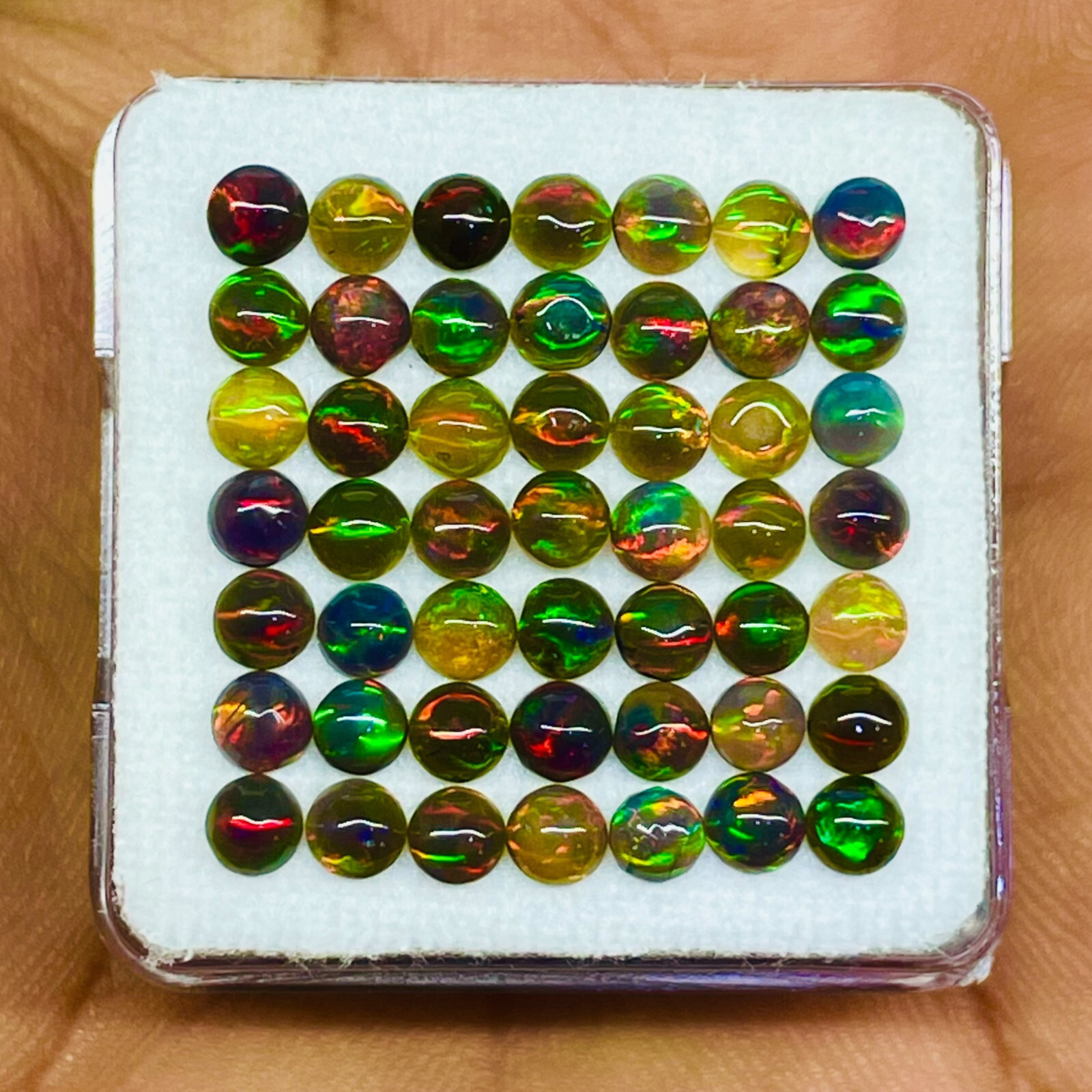 50 Pcs Natural Ethiopian Black Opal 3.8mm Round Flashy Cabochon Gemstone Lot