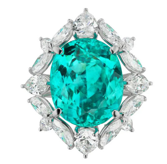 12.12CT Oval Cut Blue Mint-Tourmaline With CZ 935 Argentium Silver Women’s Ring