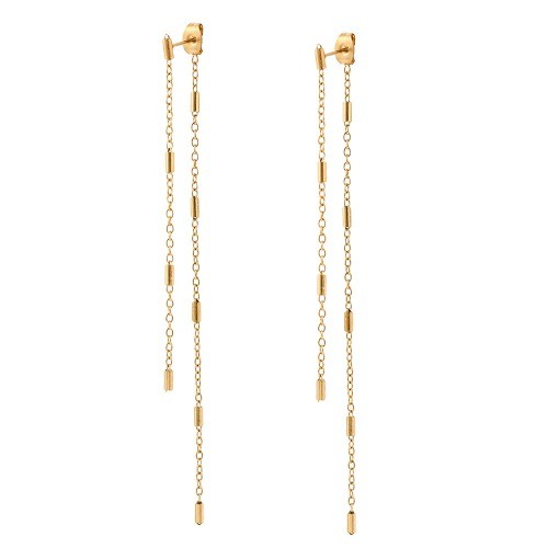 Stainless Steel Earrings Gold Plated Flattened Cross Clamp Chain