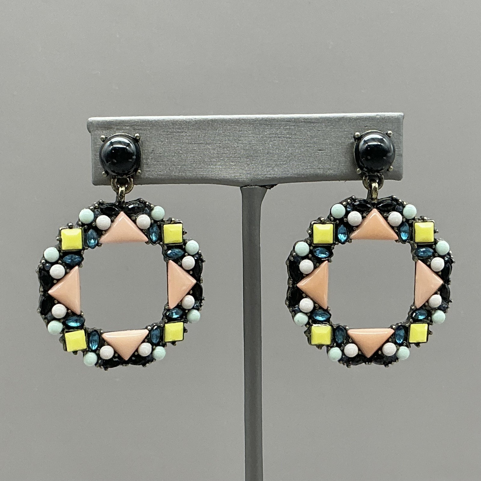 Earrings Multicolor Resin Rhinestone Circle Dangle Drop Womens Statement Jewelry