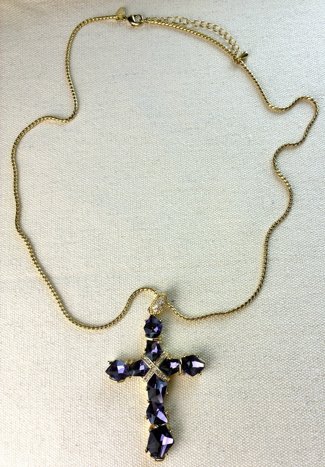 Real Collectibles Adrienne Amethyst Crystal Cross Necklace Gold HSN Box & Card