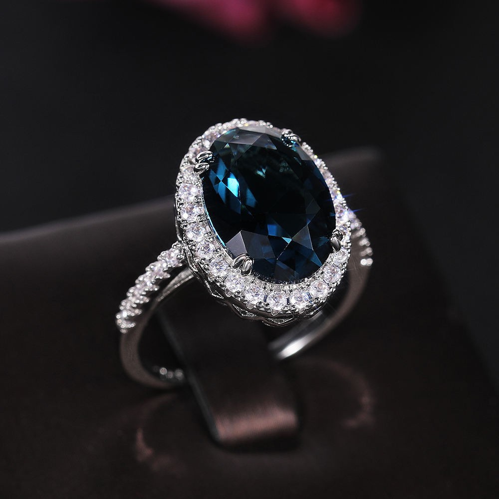 4 Ct blue oval cut real moissanite wedding engagment ring 14k white gold plated