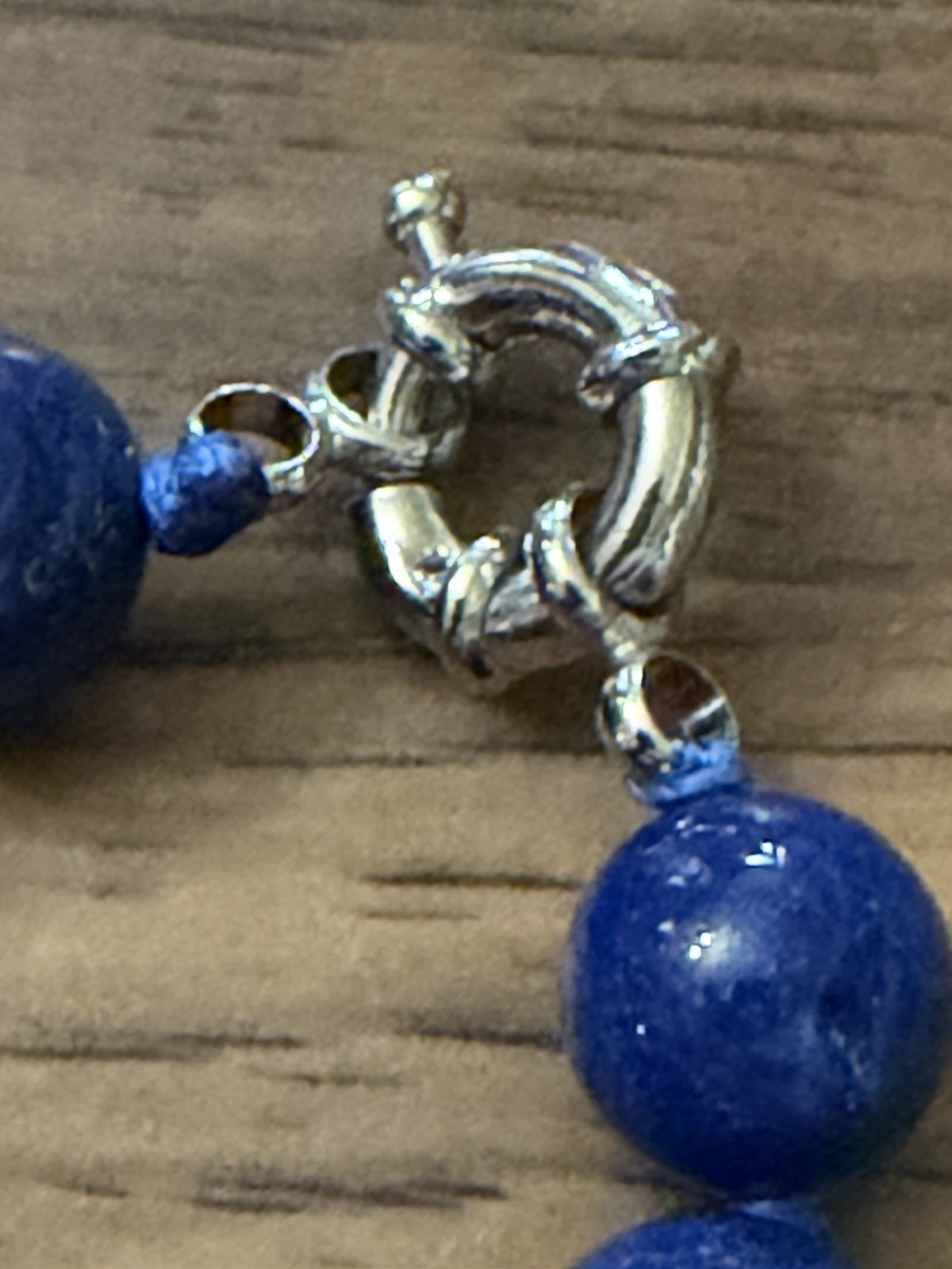 10mm Round Lapis Lazuli Beads & Oval Pendant Necklace 18”