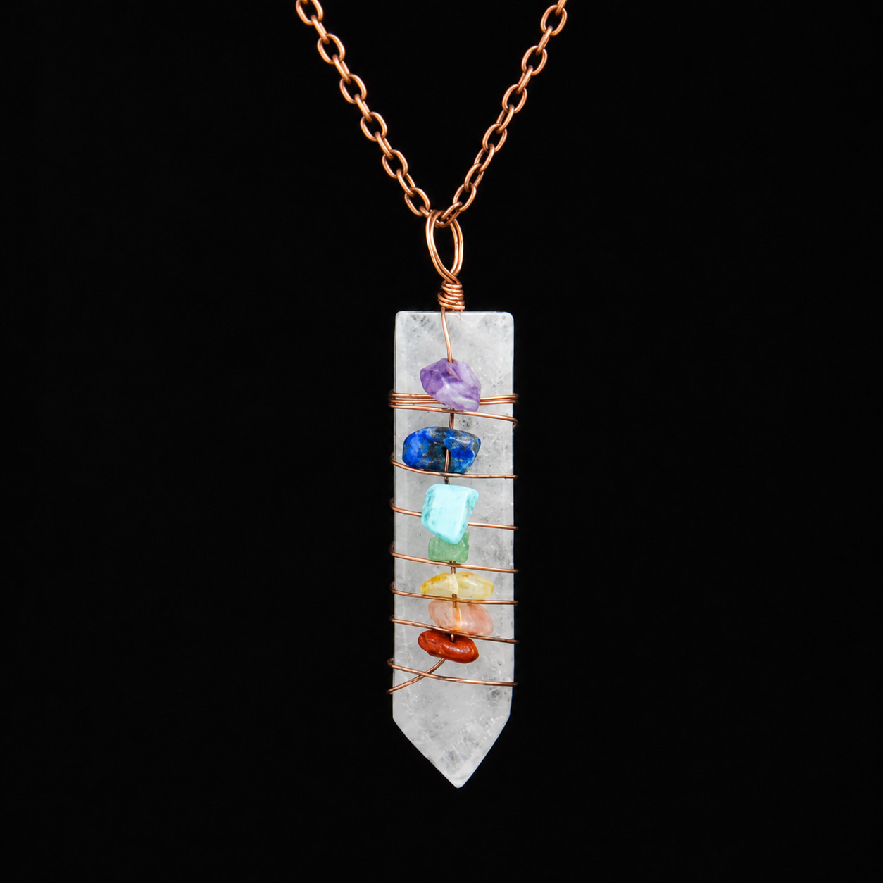 Natural Crystal Point Pendant Necklace Crescent Moon Gemstone Chakra Jewelry