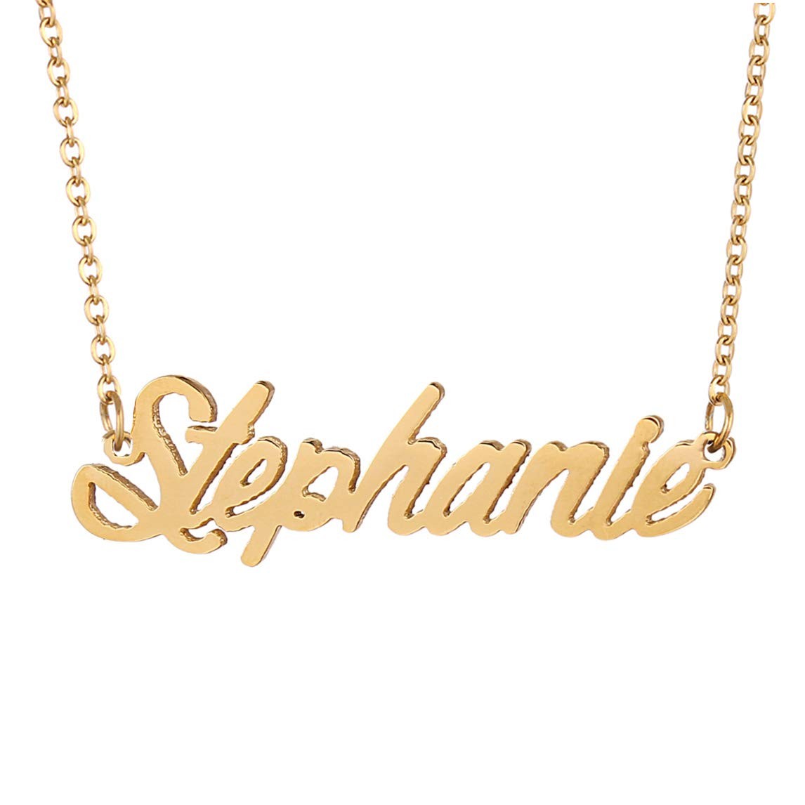 Stephanie Name Pendant Necklace Nameplate Necklaces – 18k Gold Plated Stainless