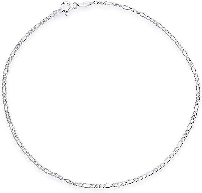 2MM Solid 925 Sterling Silver Italian DIAMOND CUT Figaro Anklet Chain 9″ or 10″