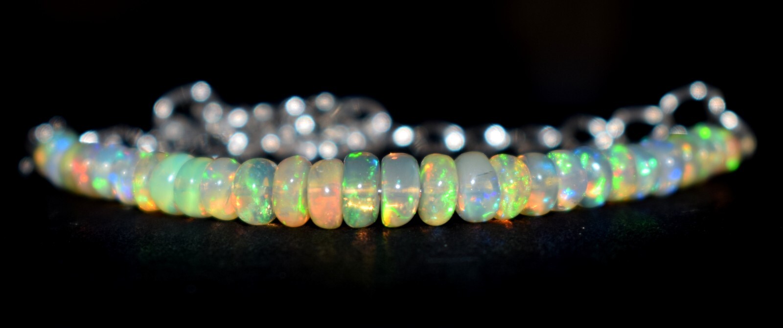 Solid 925 Sterling Silver Natural Ethiopian Opal Gemstone Beads 7″Bracelet F1925