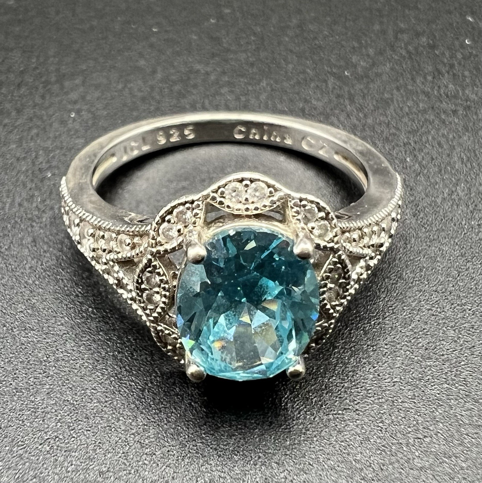 JCL Blue & White/colorless CZ Sterling Silver 925 Ring, Size 6.75