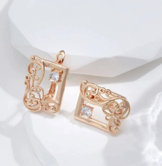 Hot Sales Drop Earrings Huggie 585 RG Rose Gold Rose Gold Earrings with Zircon