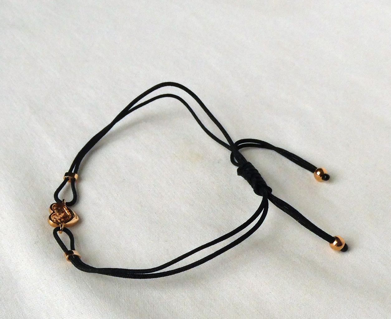 EFFY 14k Gold Diamond Heart Black Cord String Minimalist Bracelet Adjustable
