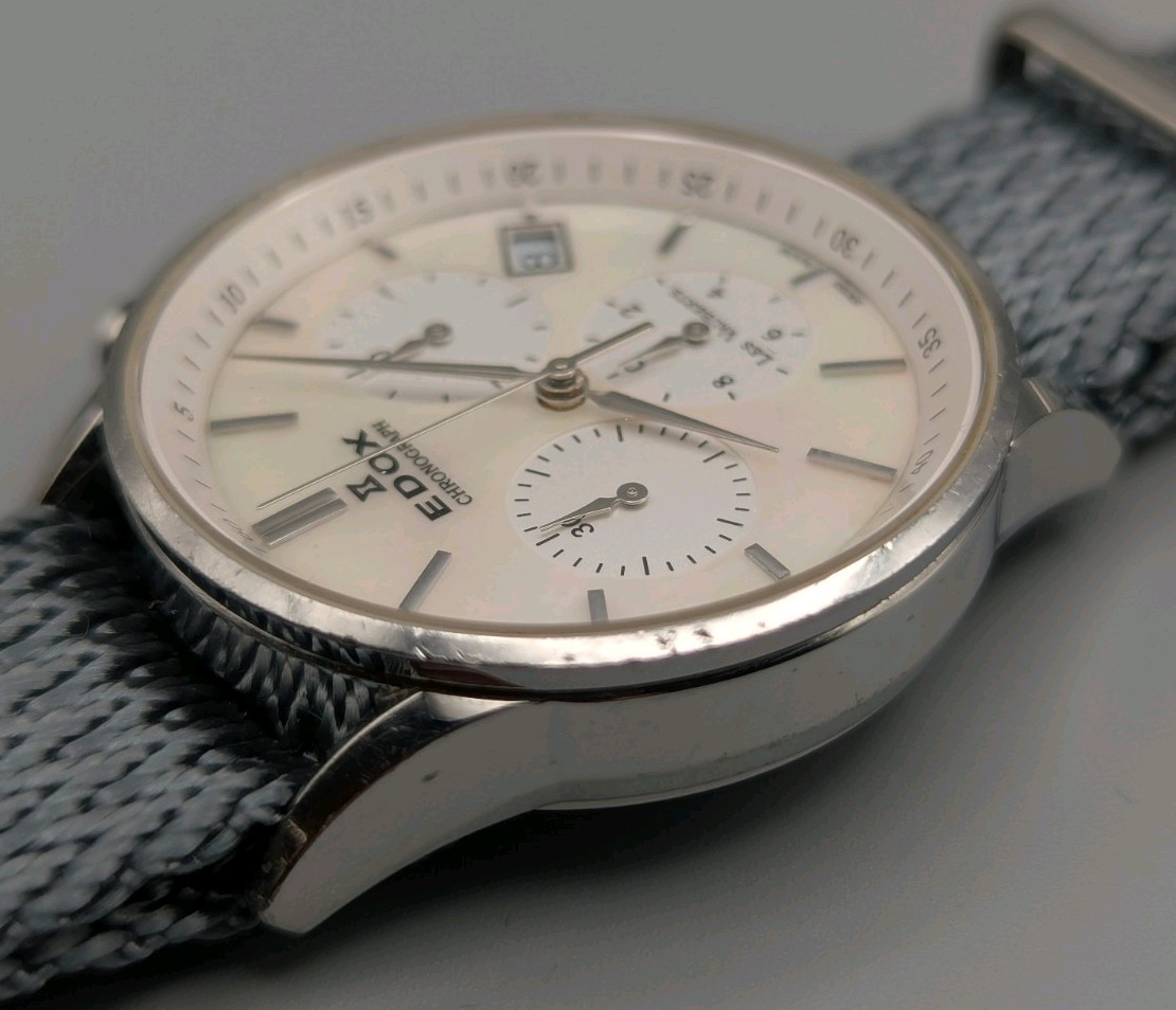 Edox Les Vauberts Quartz Chronograph. Mother Of Pearl Dial. ZuluDiver NATO Strap