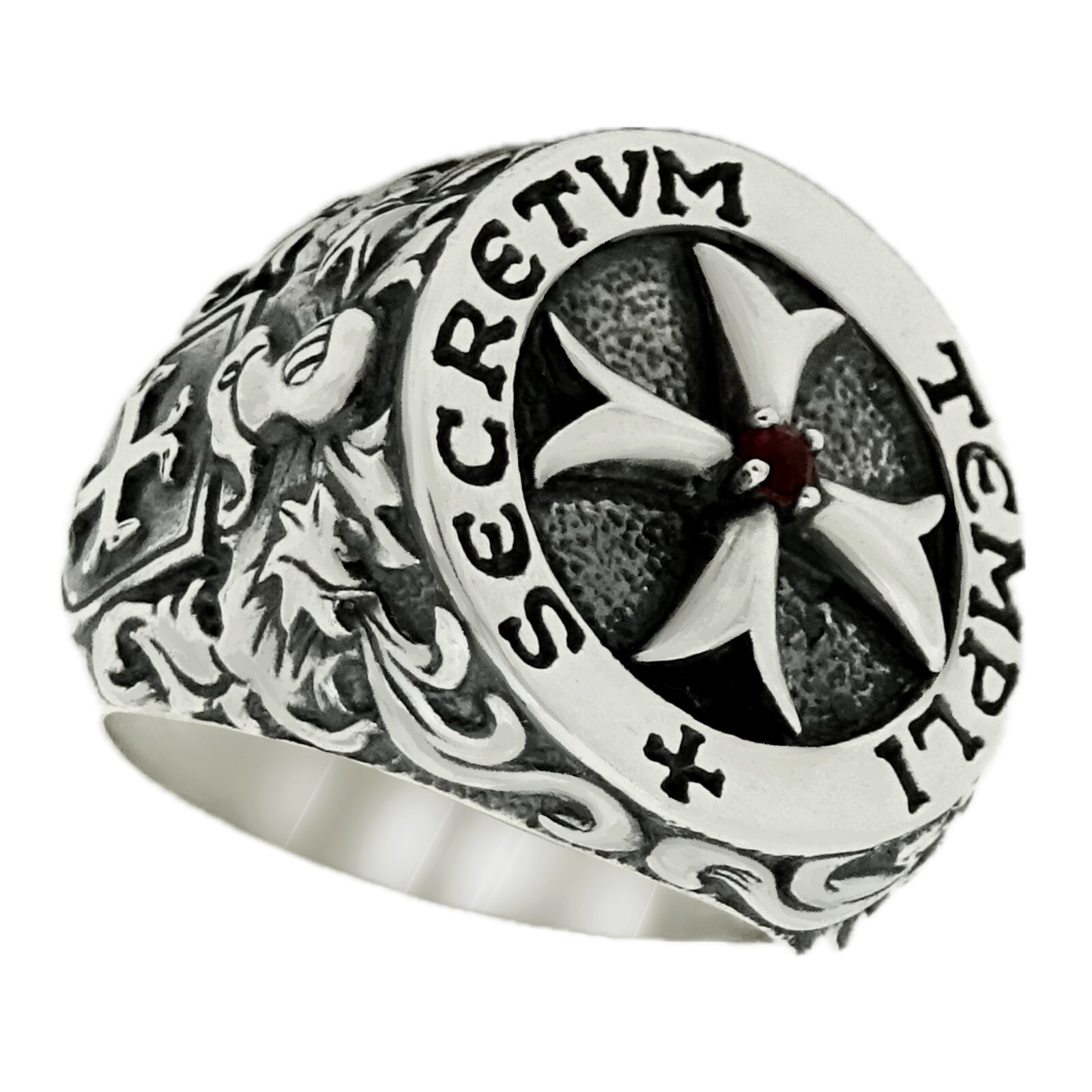 Knights Templar Crusader Masonic Silver 925 Men’s Ring Maltese Cross Shield