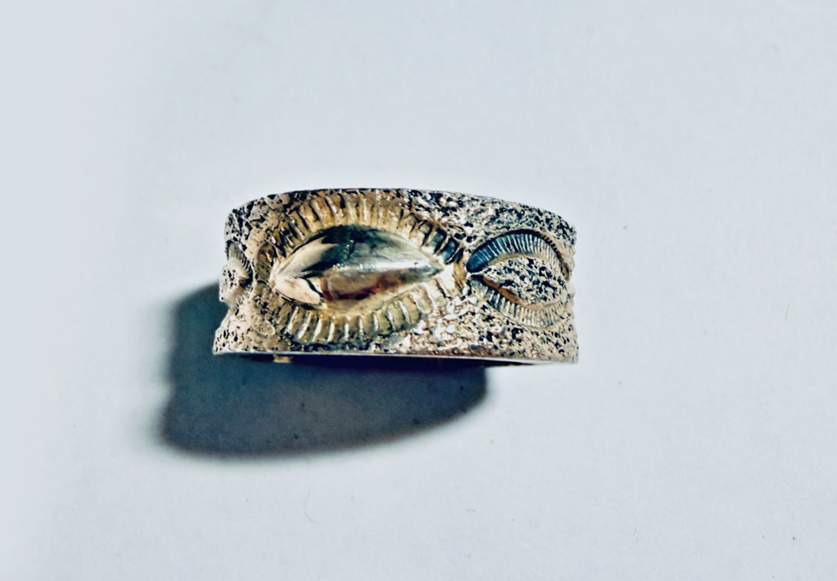 Vintage Navajo Wilford Henry? Sterling Silver Sandcast Ring Sz 11.5 11g Marked