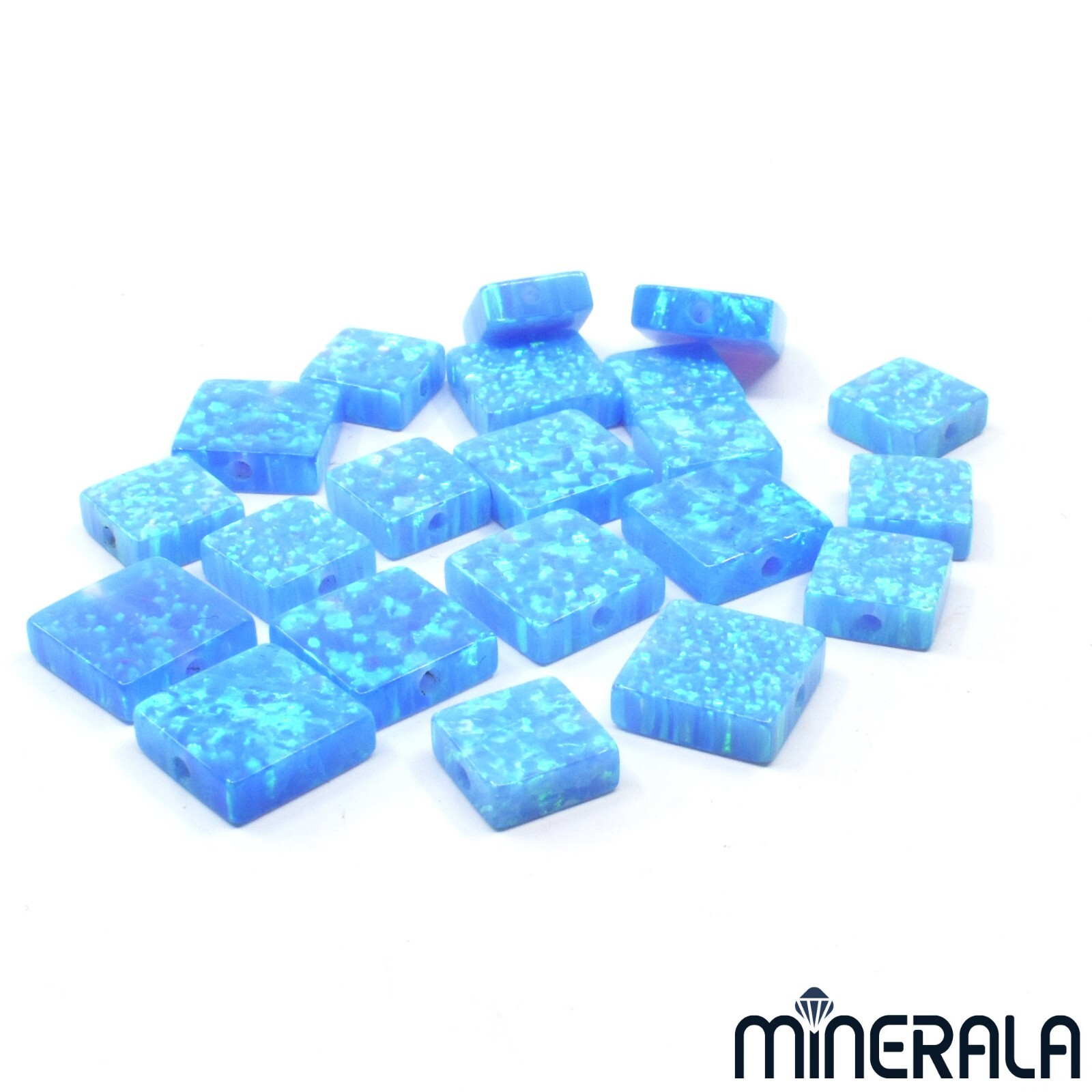 SKY BLUE SYNTHETIC LAB CREATED OPAL GEMSTONE SQUARE SHAPE BEADS 8mm 10mm WP027F0