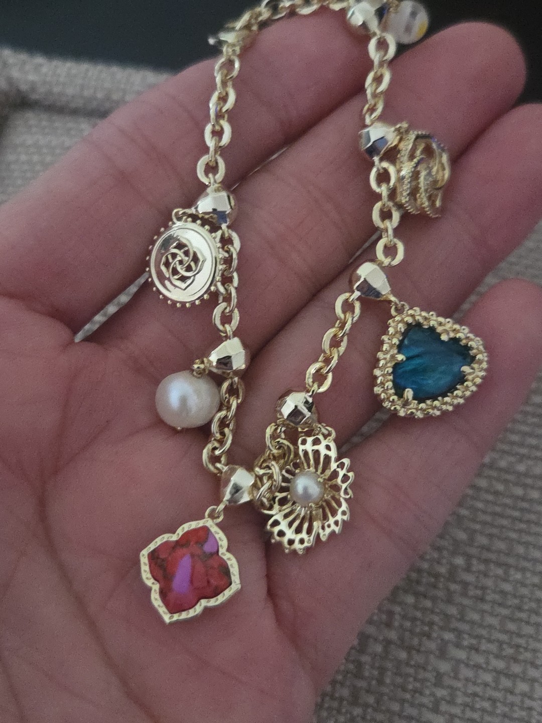 14k Yellow Gold Plated Kendra Scott Charm Bracelet 7-8 Inches