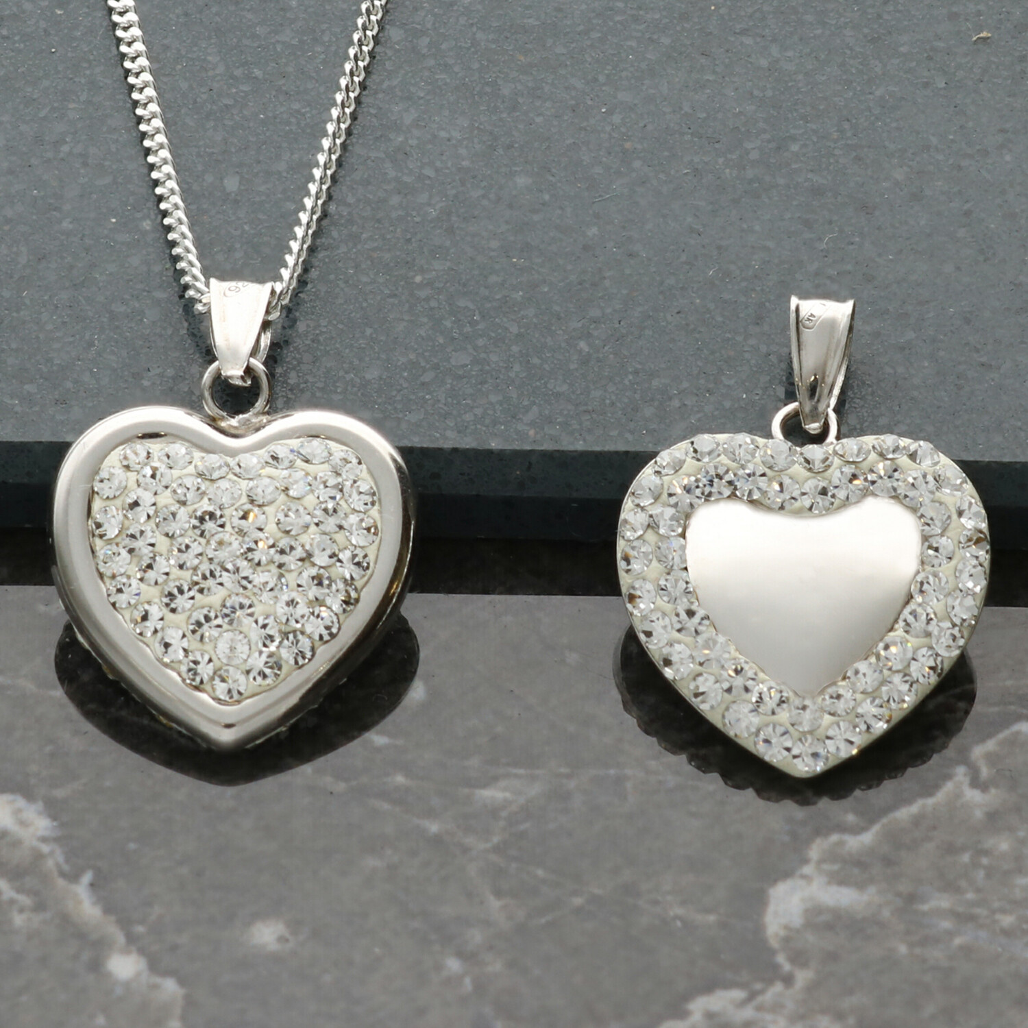 925 Sterling Silver Crystal Set Double Sided Reversible Heart Love Pendant