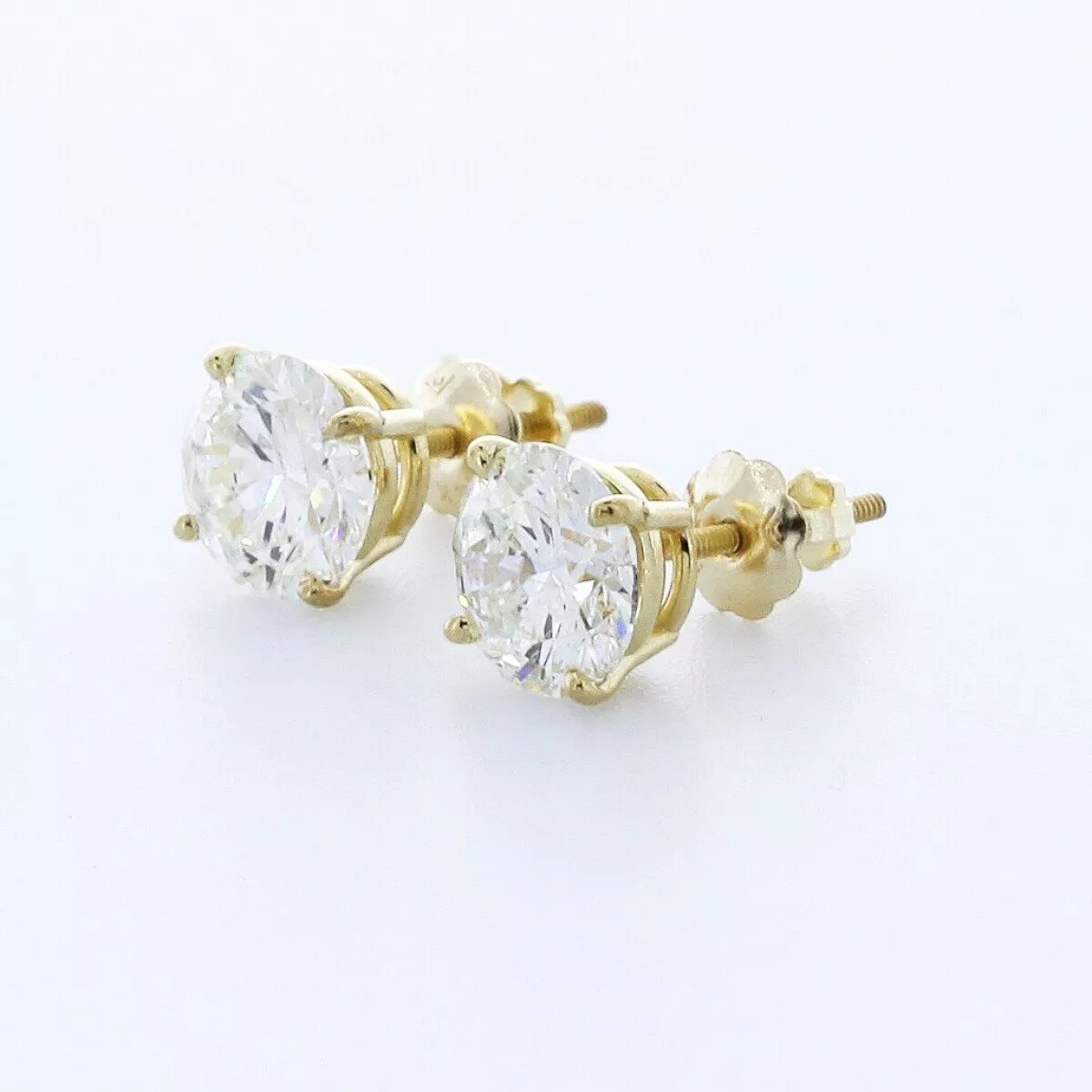 Solid 14K White Gold Stud Earrings Classic 2.01 CT Round Natural Diamond H SI2