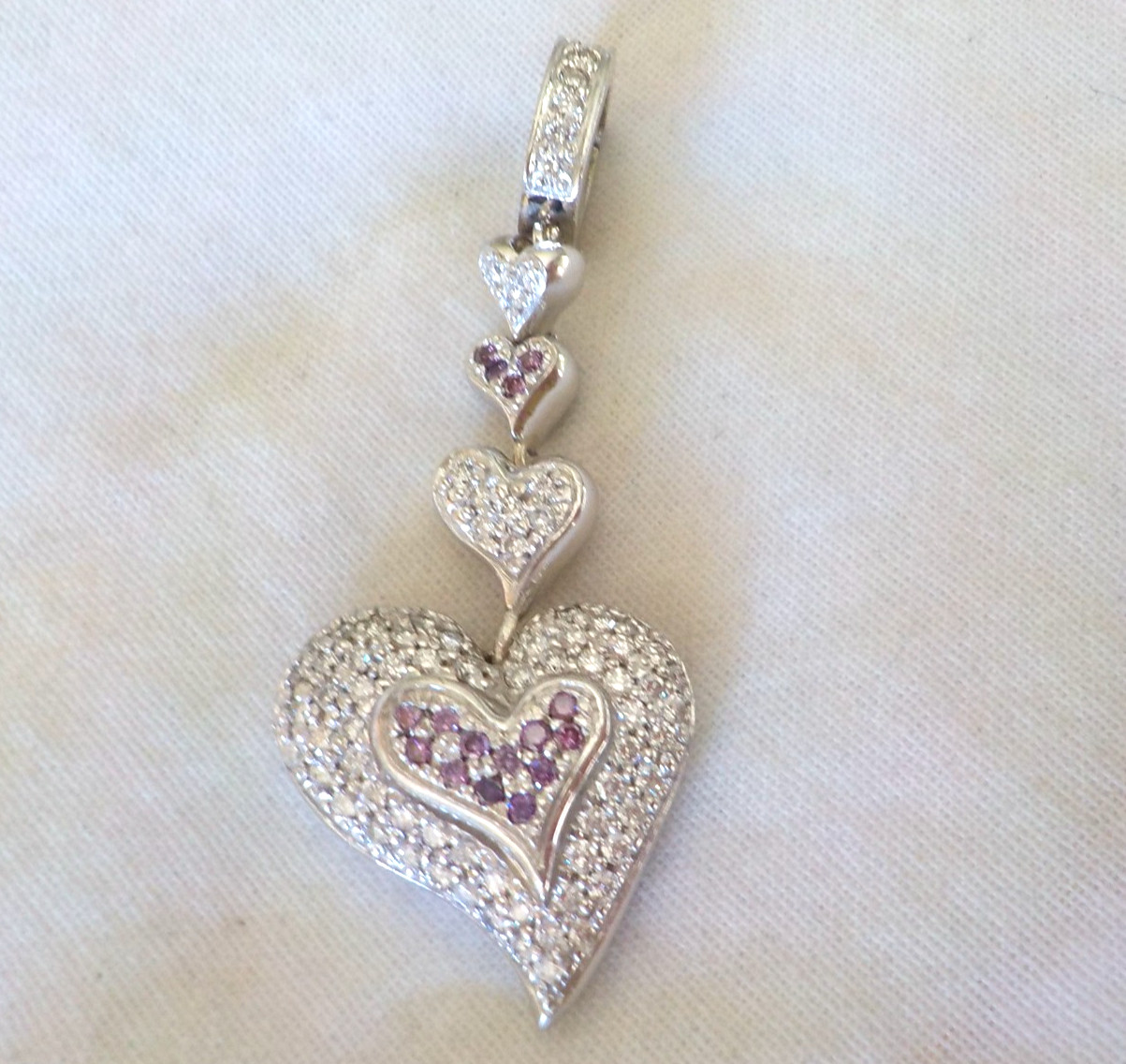 Heavy 18K White Gold Enhancer Diamond Pendant – 13.3 gms, 1.90 in, 0.85 ctw