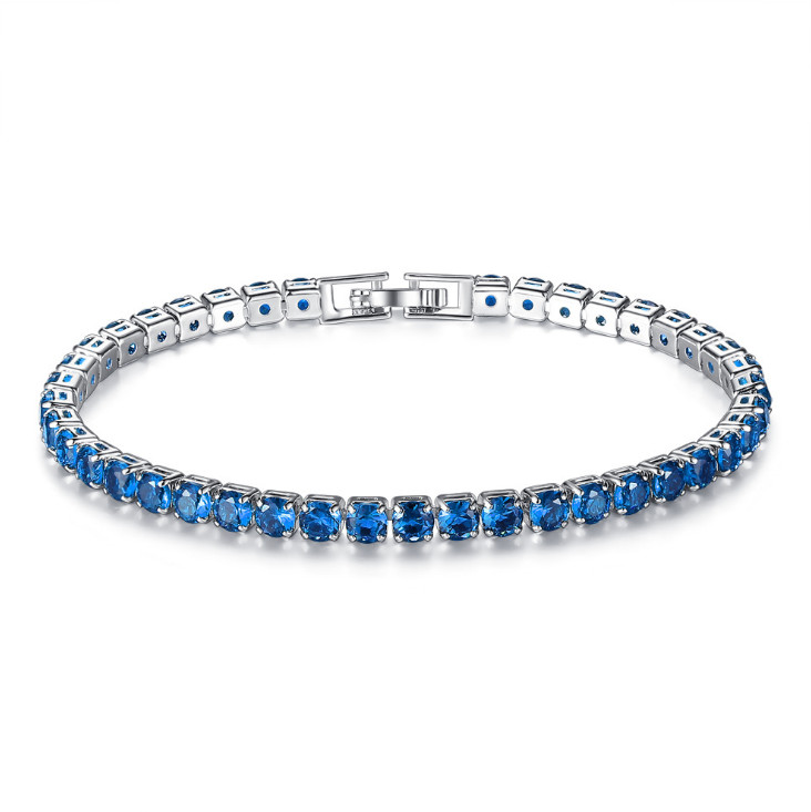 7.3″ White Gold Plated Brass White Green Blue Round CZ Tennis Bracelet Gift P52