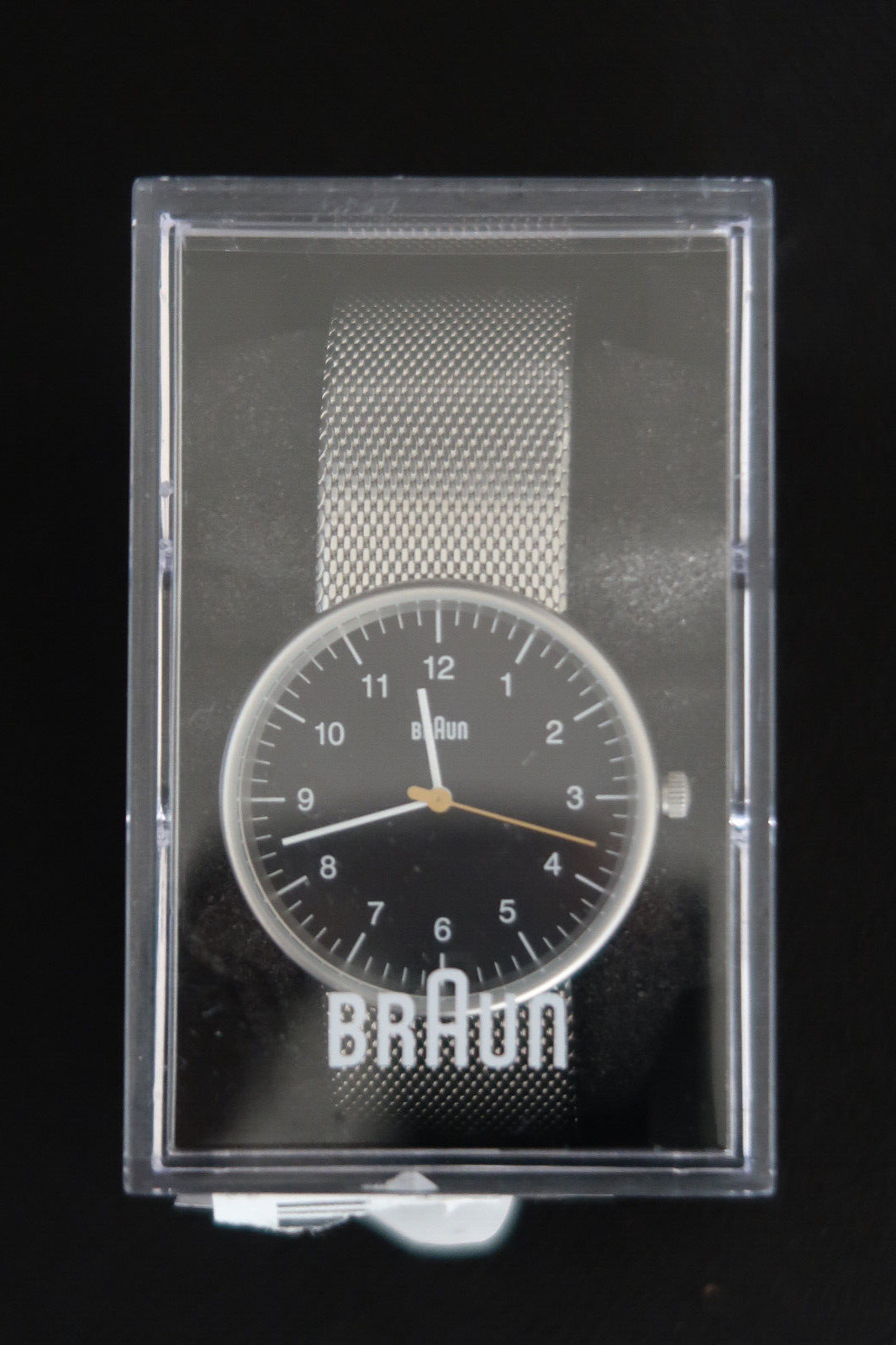 BRAUN BN0021 QUARTZ WATCH BLACK AND WHITE DIAL STEEL SHARK MESH STRAP A CLASSIC