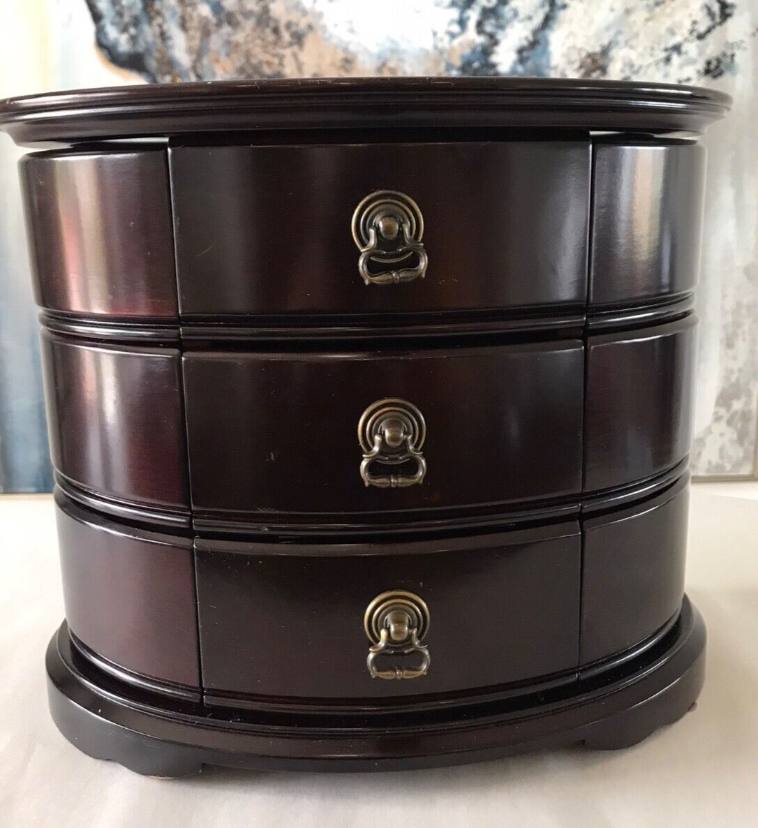 Bombay Jewelry Box Curved Footed Mahogany Swing Drawers Mirror Rounded BIG