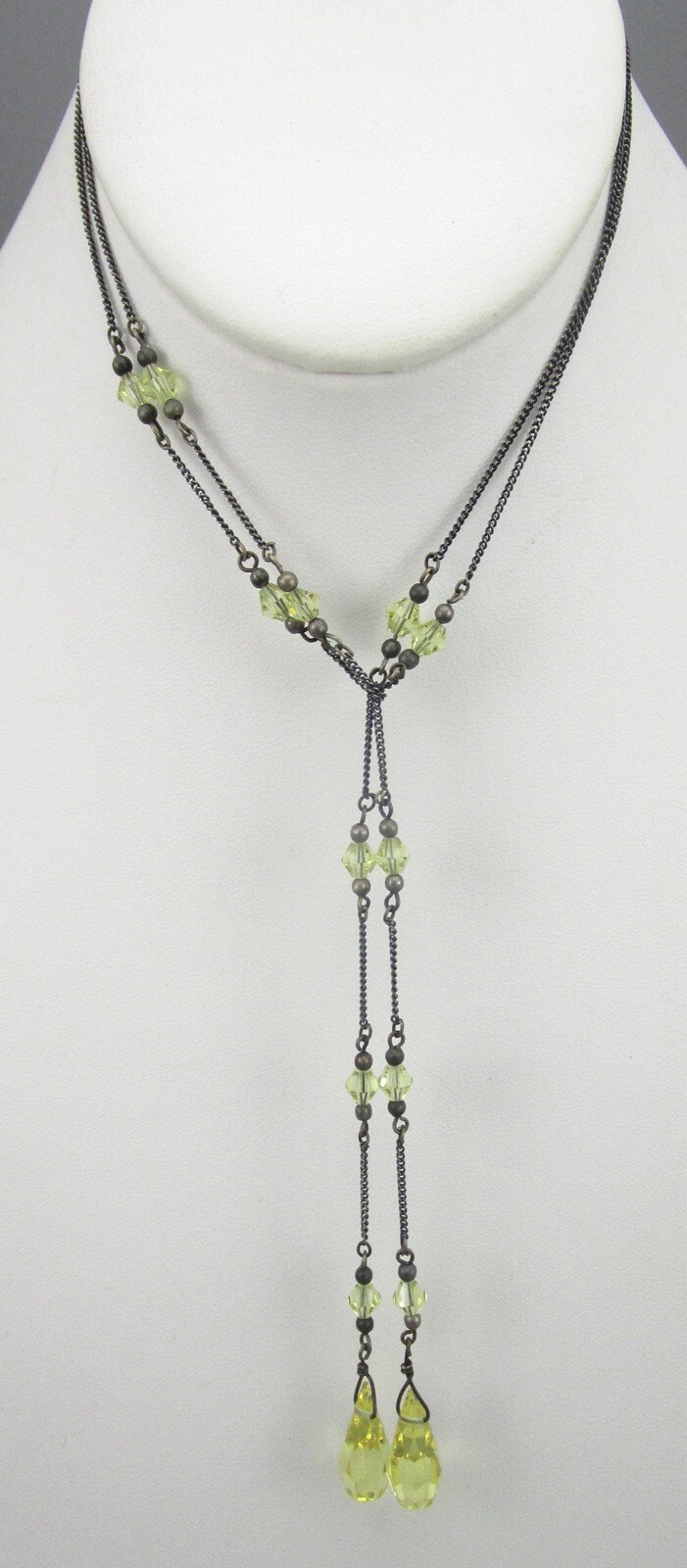 1920’S ART DECO SILVERTONE YELLOW CRYSTAL LARIAT SAUTOIR 36″ WRAP NECKLACE