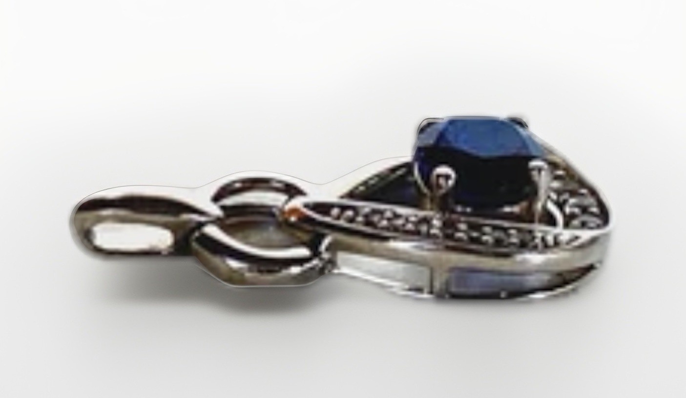 Vintage 2 gram Sapphire, CZ and Sterling Silver Pendant, 3/4″ by 1/2″