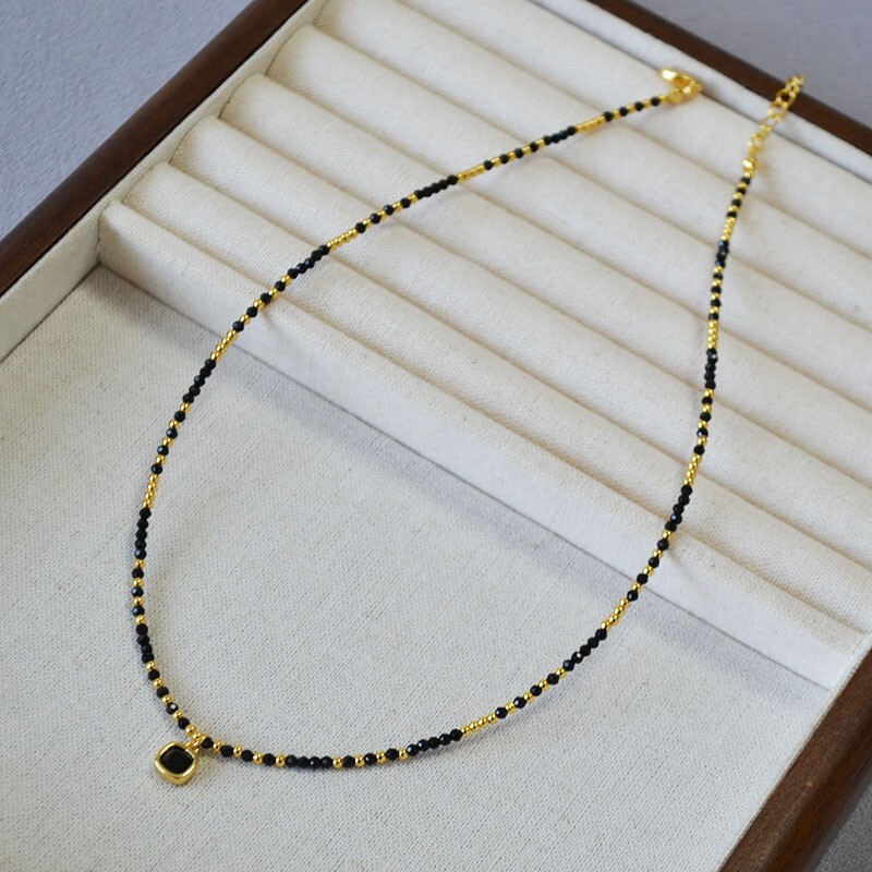 Natural Crystal Black Tourmaline Beaded Healing Anxiety Relief Choker Necklace