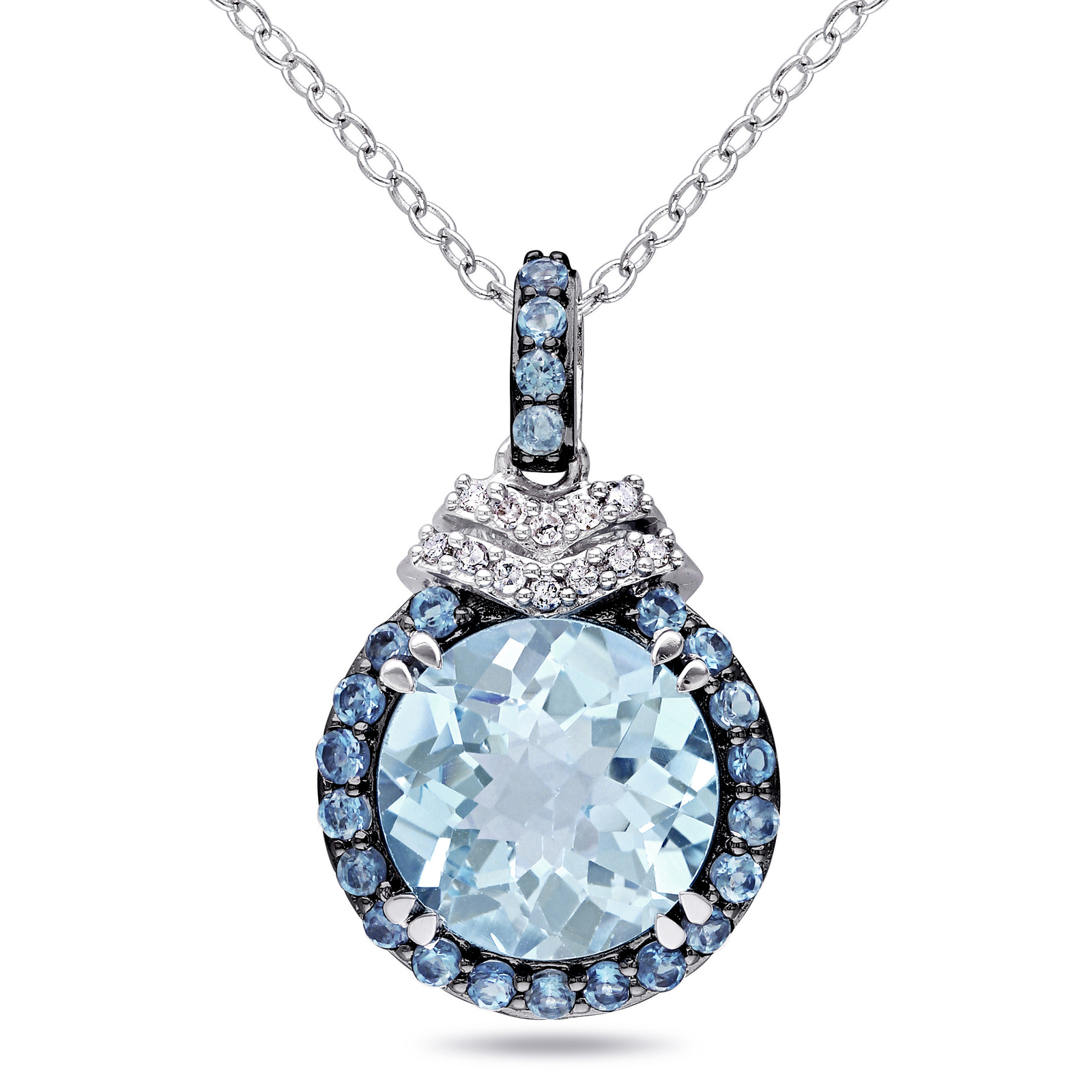 Amour Sterling Silver Blue Topaz and Diamond Accent Necklace