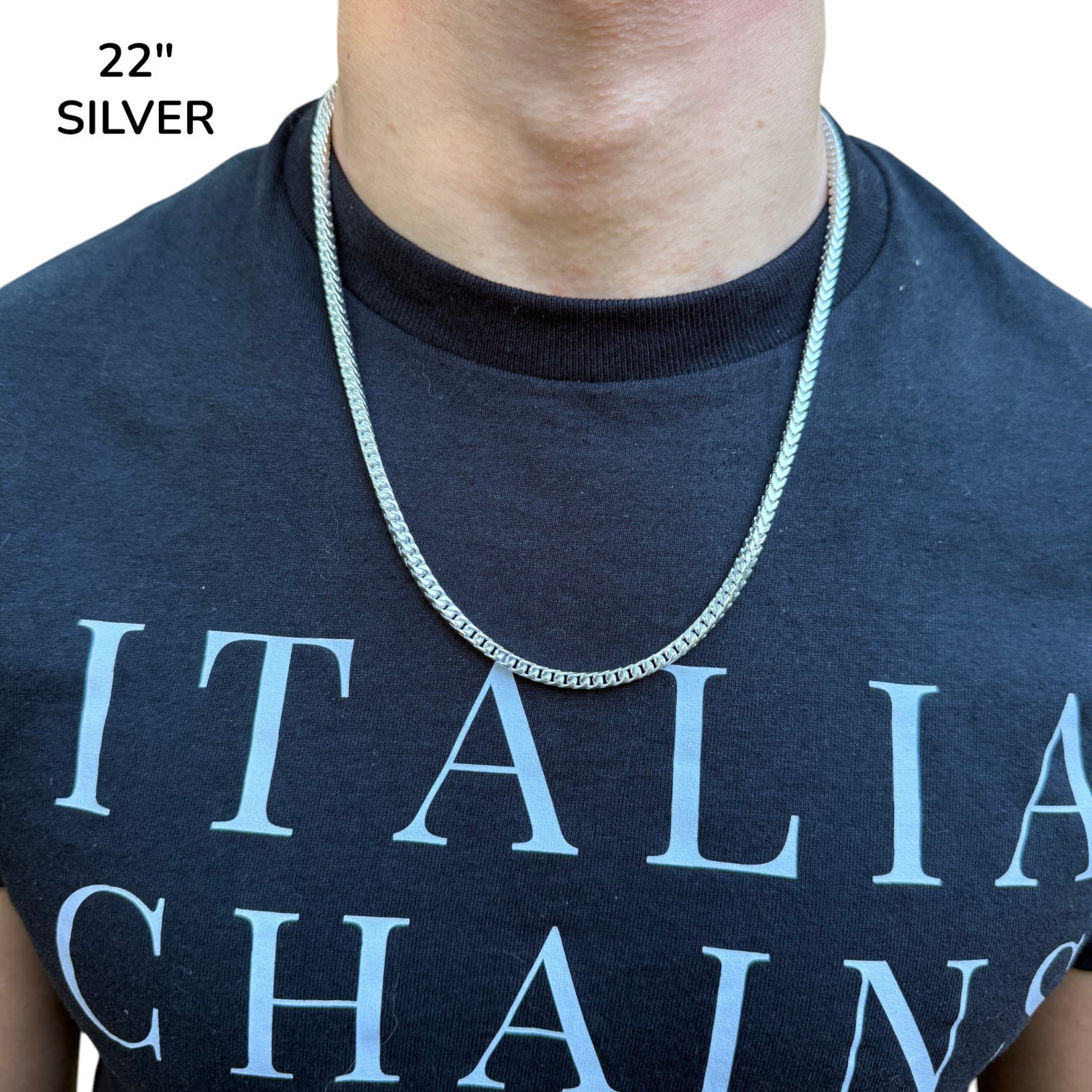 4mm Box Franco Chain Necklace – Solid 925 Sterling Silver Or Oxidized Rhodium