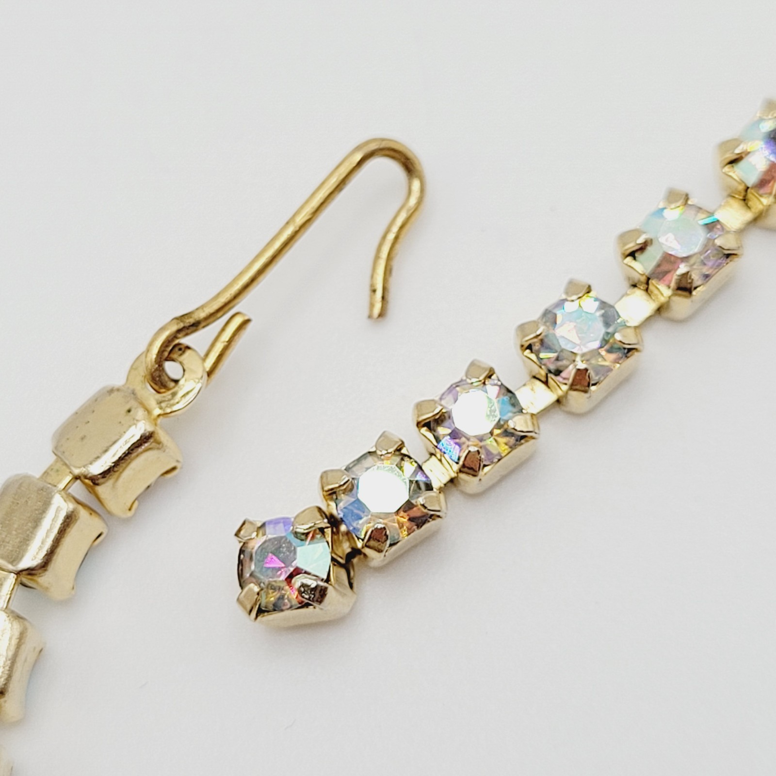 Swag or V Style Drop Choker AB Rhinestone Necklace Gold Tone Vintage 15 inch