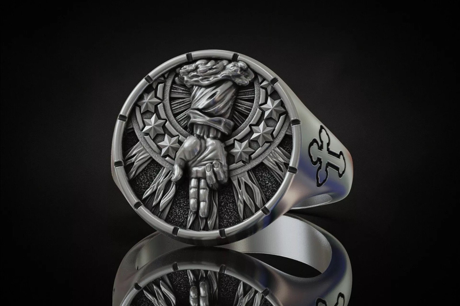 Oxidized Men’s Dextera Dei Blessing Hand 925 Sterling Silver Statement Rings