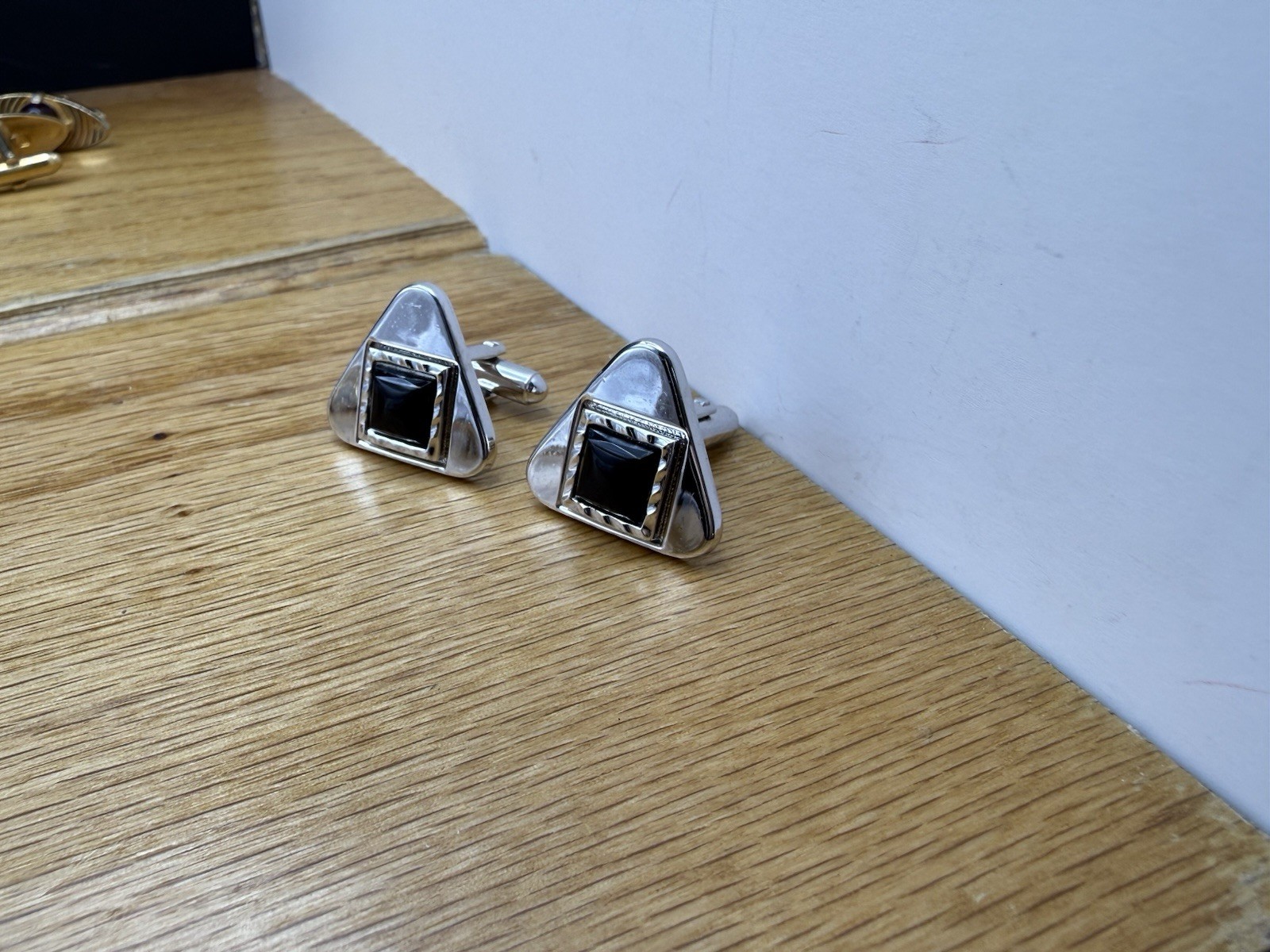 Vintage Shields Cufflinks Fifth Avenue Silver With Black Stone