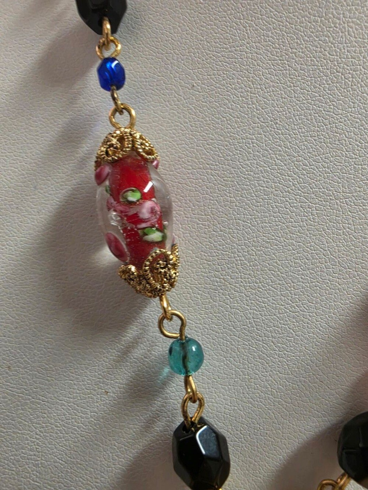 Venetian Style Lamp Work Glass Beaded Renesaissance Revival Style Necklace