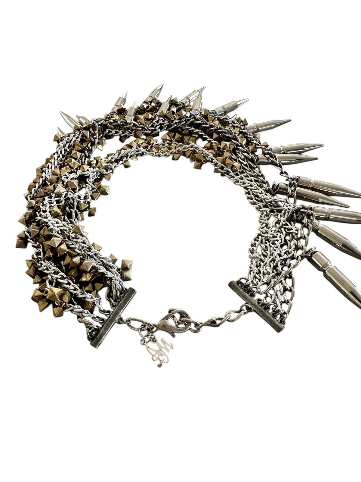 RARE Assad Mounser Chunky Gold And Silver Spike (bullet) Statement Necklace