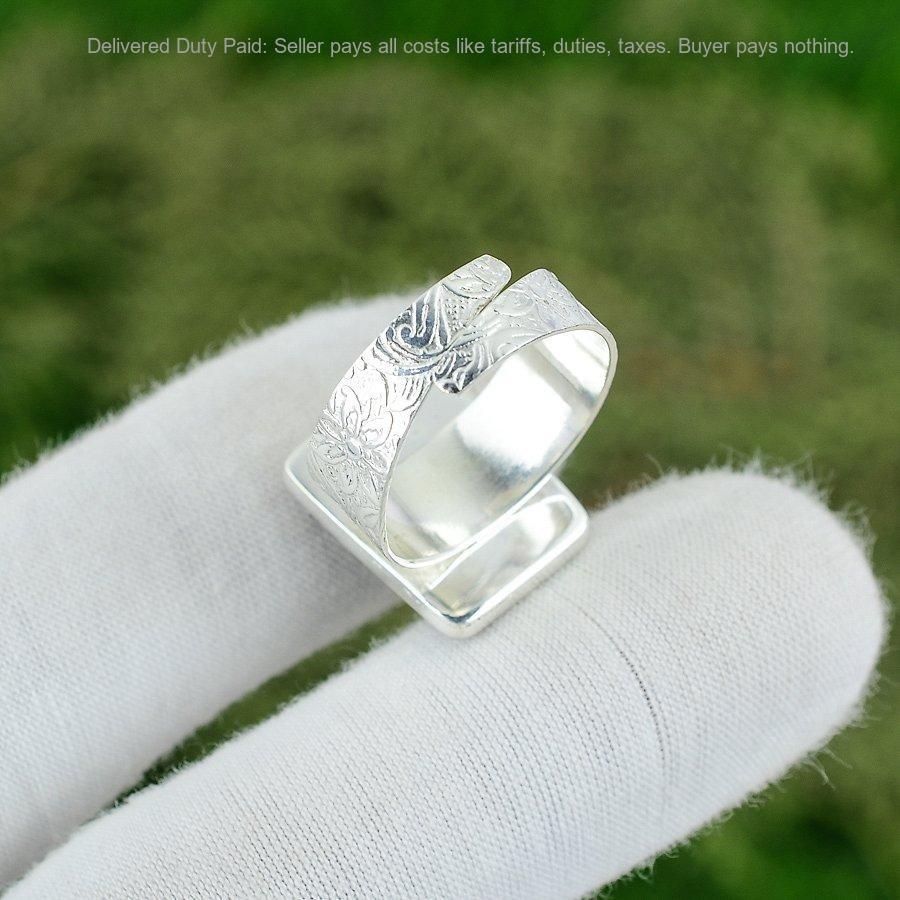925 Sterling Silver Pentagon Smoky Quartz Rough Stone Statement New Ring Jewelry