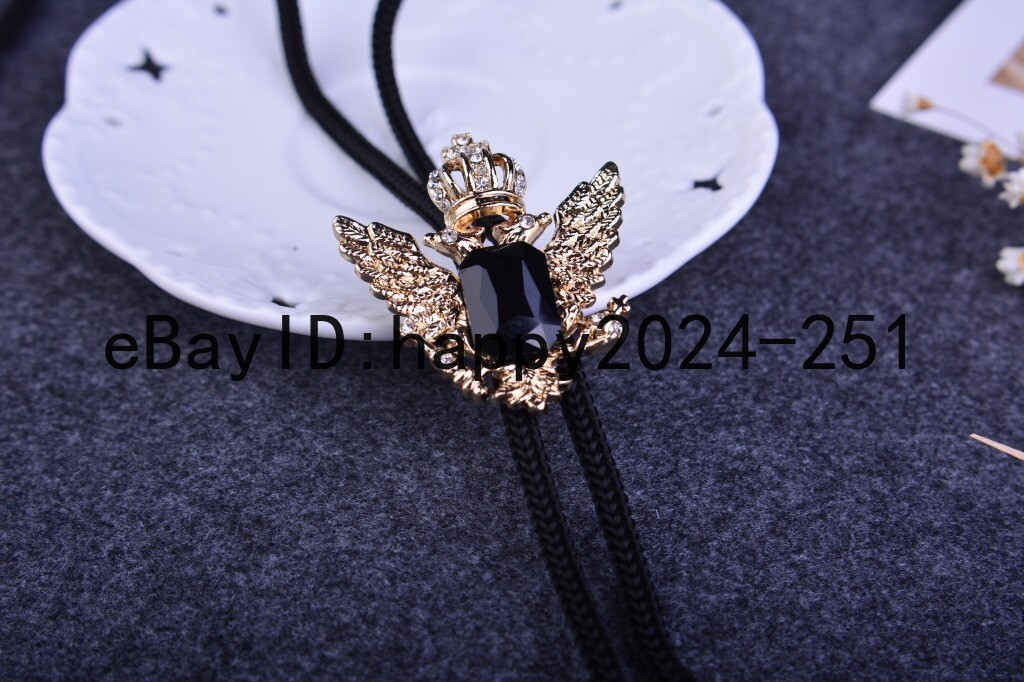 Mens Bolo Tie Vintage Western Cowboy Double Eagle Crown Alloy Necklace Wedding