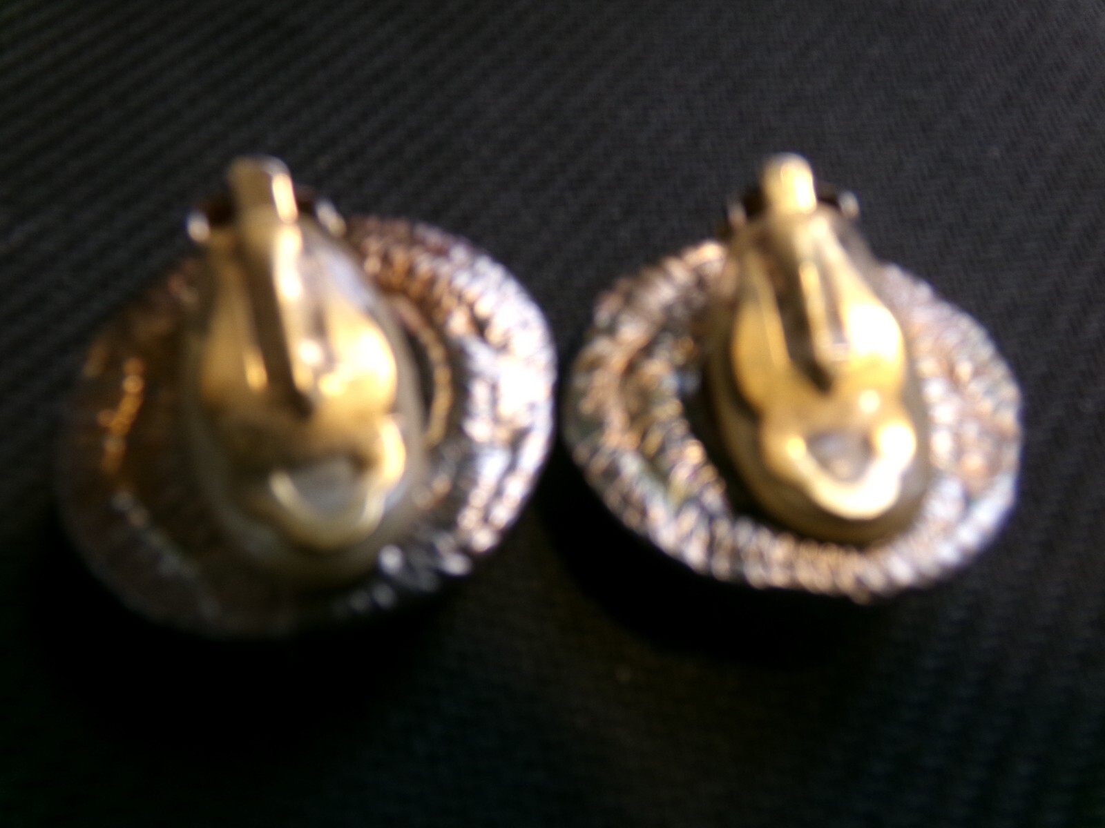 Vtg.: Glass Dark Amber Color Padded Clip-on Earrings Brass Plated Pewter Mounts
