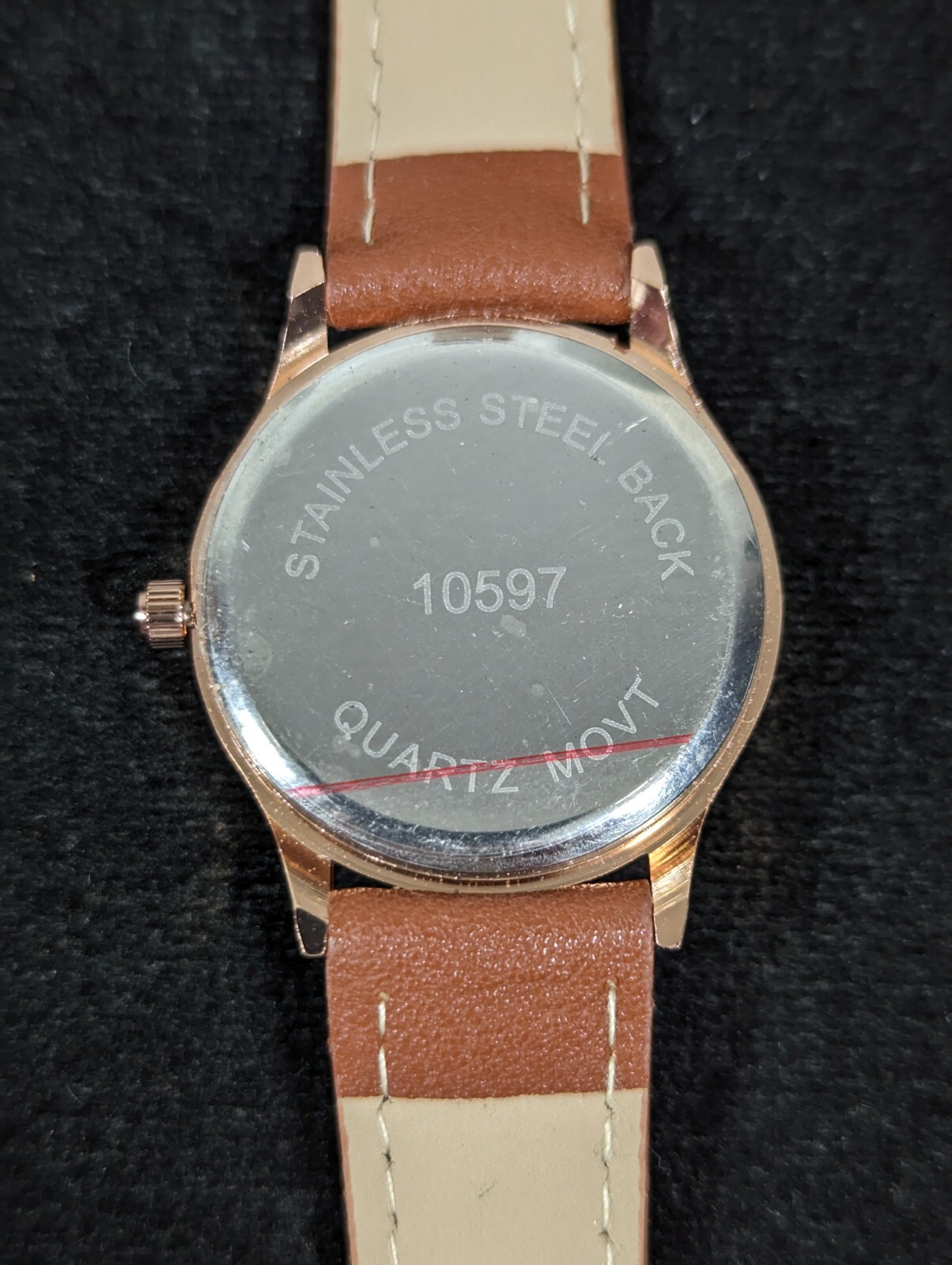 Womans World Map Dial Gold Tone Case Brown Faux Leather Band Watch 7.5 Inch