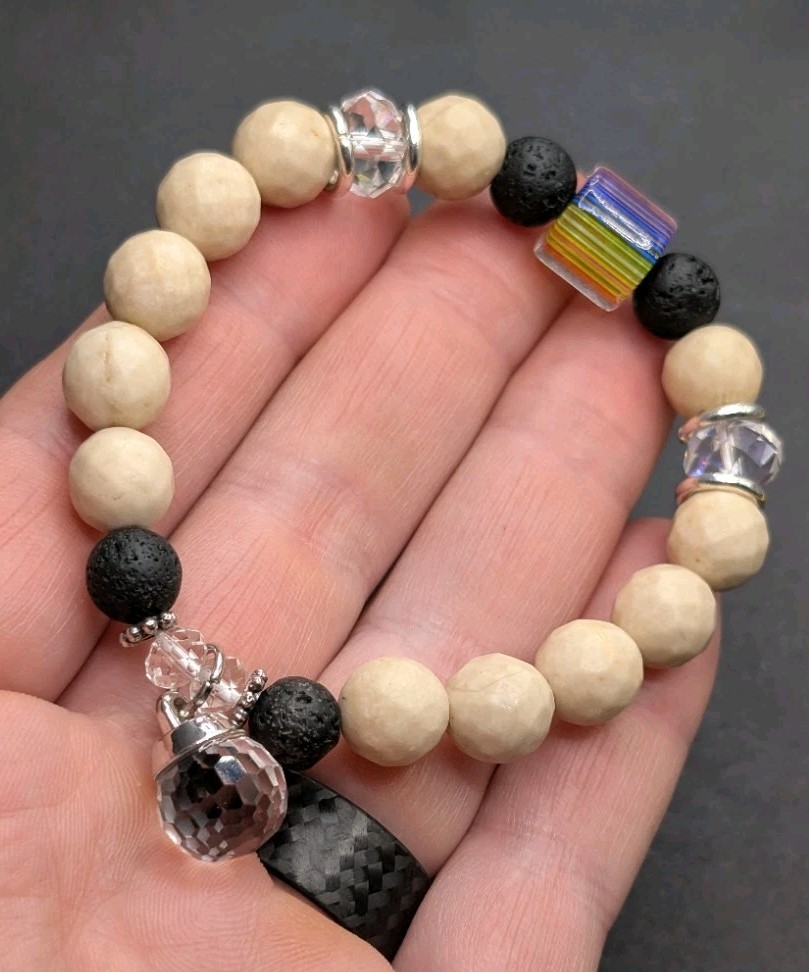 Women’s Stylish Fun Prism Stone Beaded Stretch Bracelet (16cm) Small Wrist