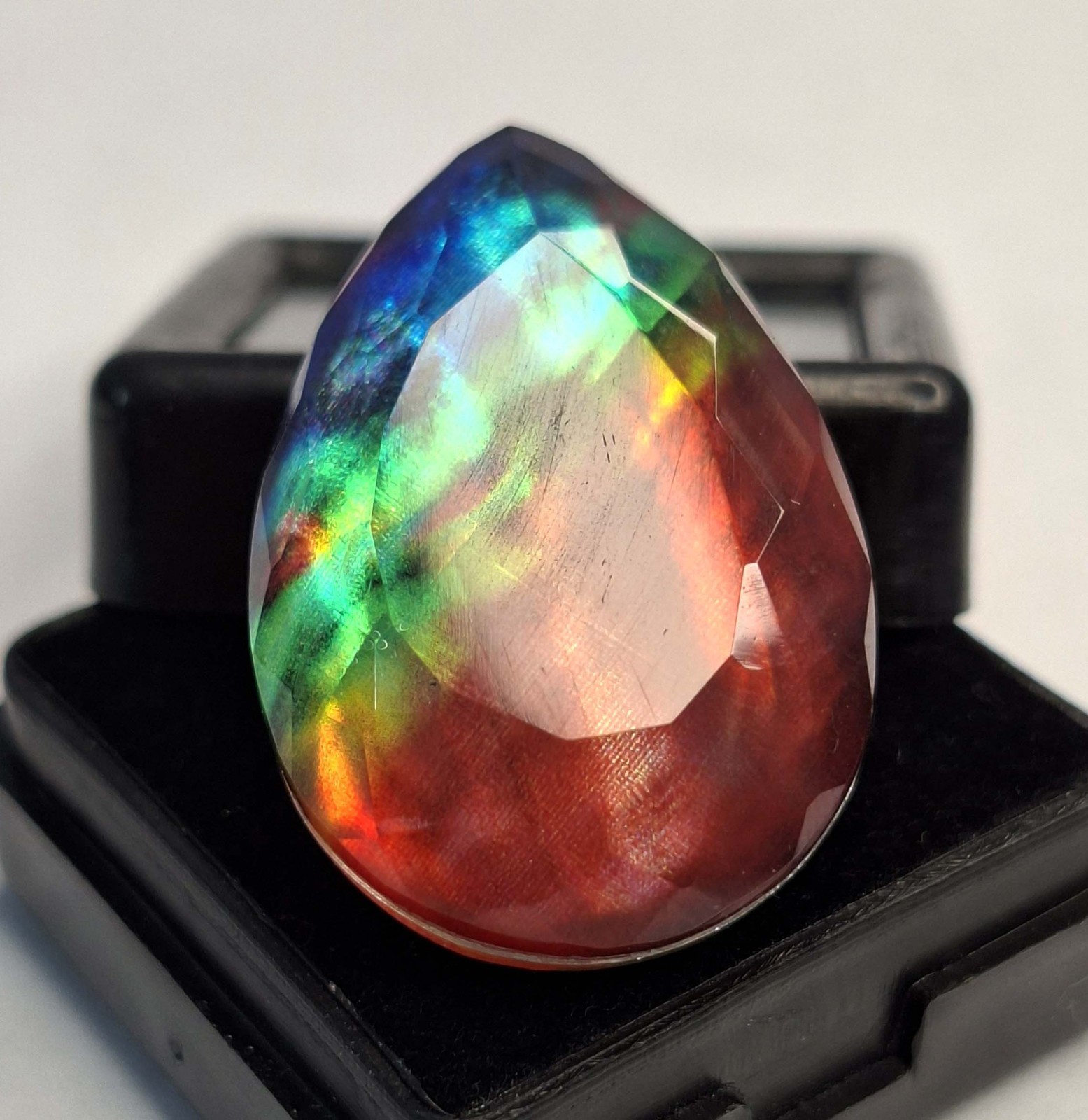 Ammolite Certified Organic Pear Cut 35-37 Carat Natural Loose Gemstone RK854