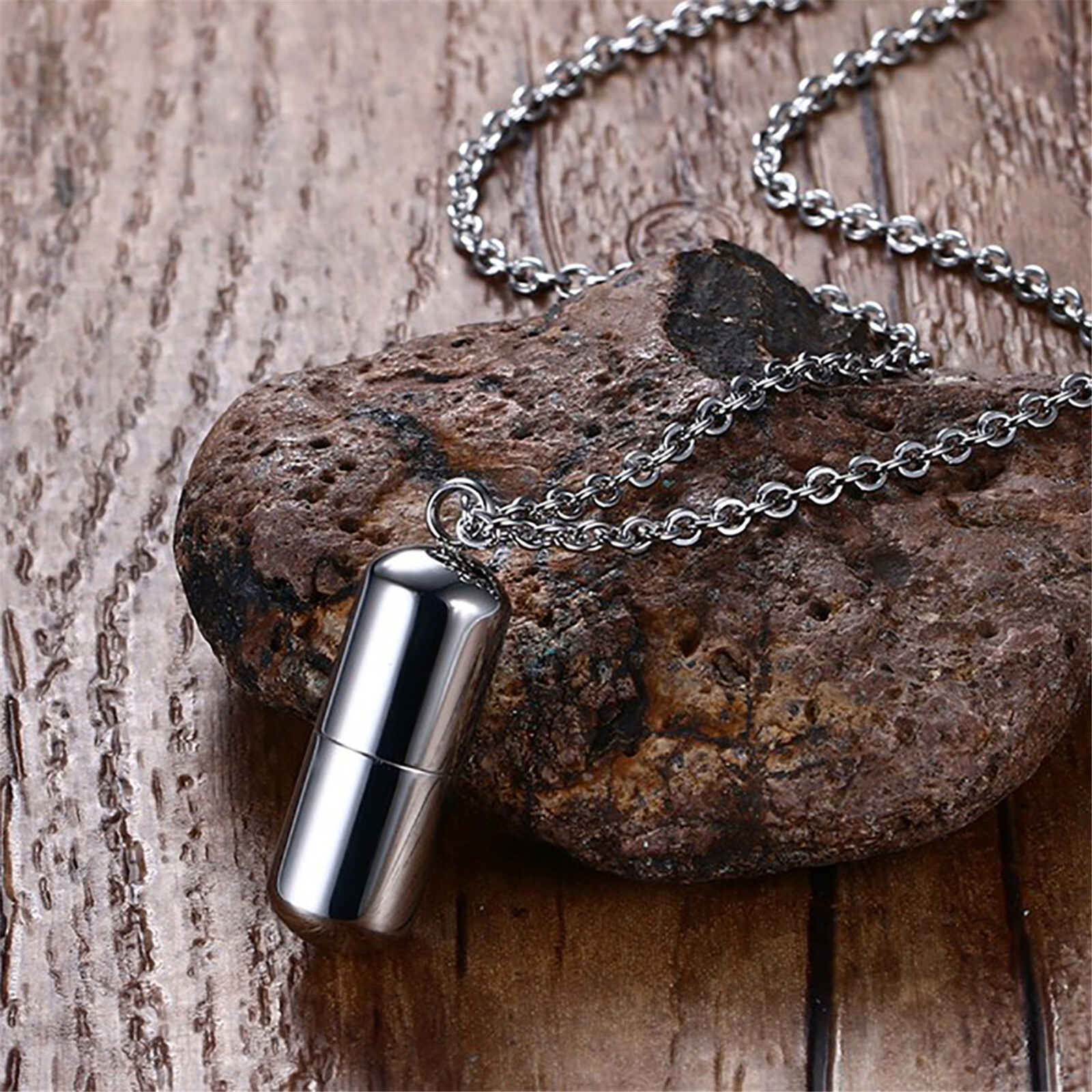 Stainless Steel Medicine Pill Keepsake Capsule Pendant Necklace Free Engraving