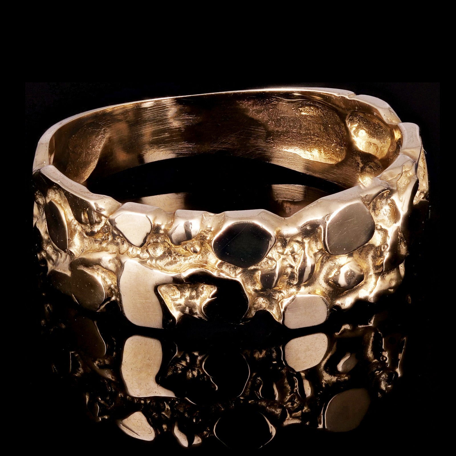 14k Yellow Gold Solid Handmade Nugget Band Ring Size 7 – 7mm 3.3 grams