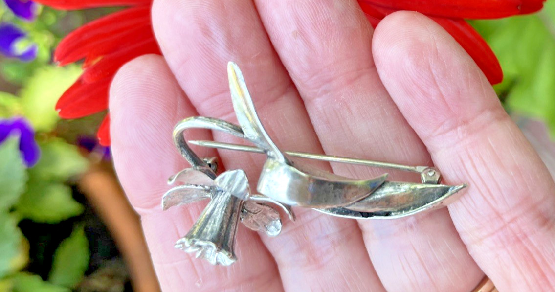Sterling Silver Vintage Daffodil Jonquil Flower Brooch Pin-March Birthday flower