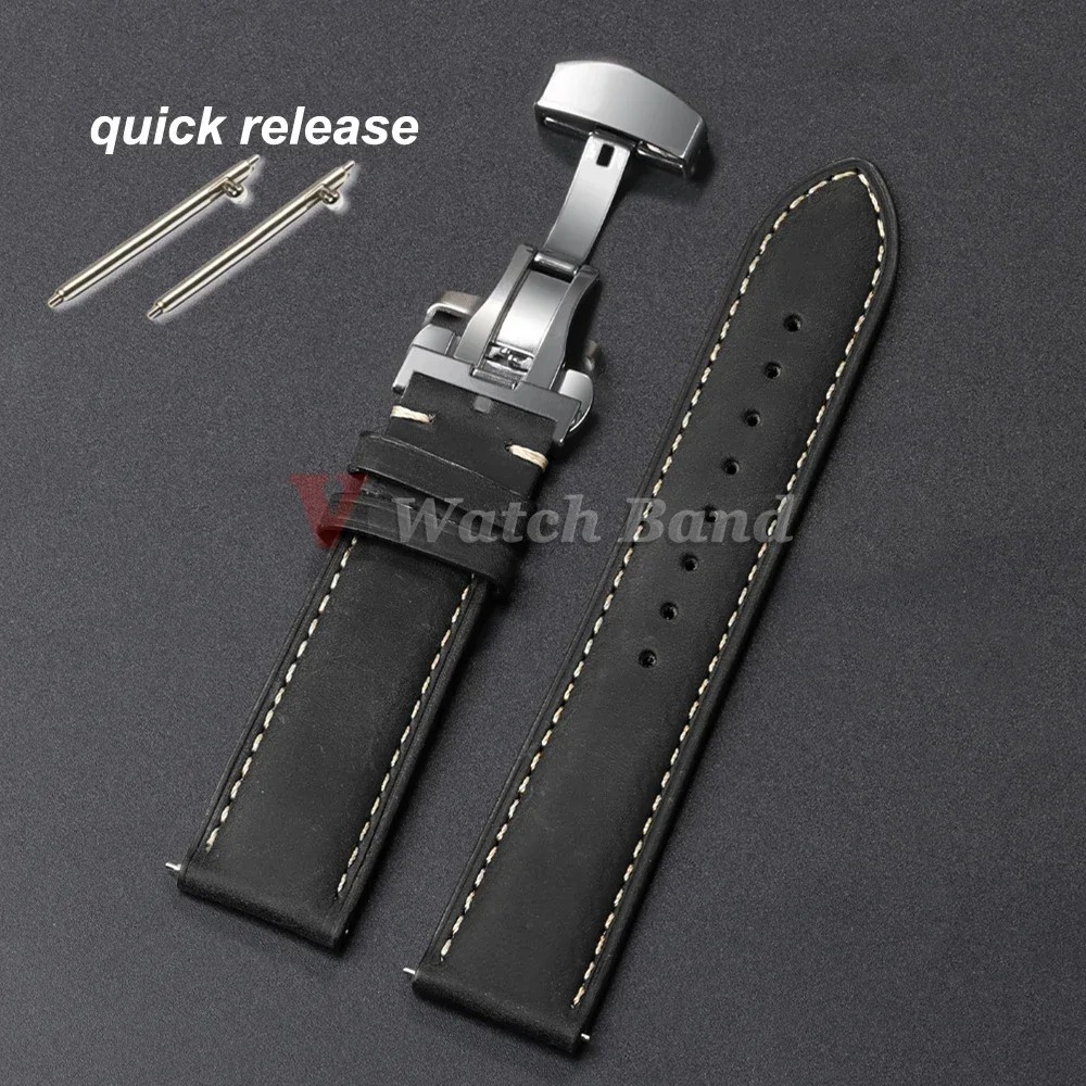 Genuine Calfskin Leather Watch Band 18mm 20mm 22mm 24mm Butterfly Buckle Strap