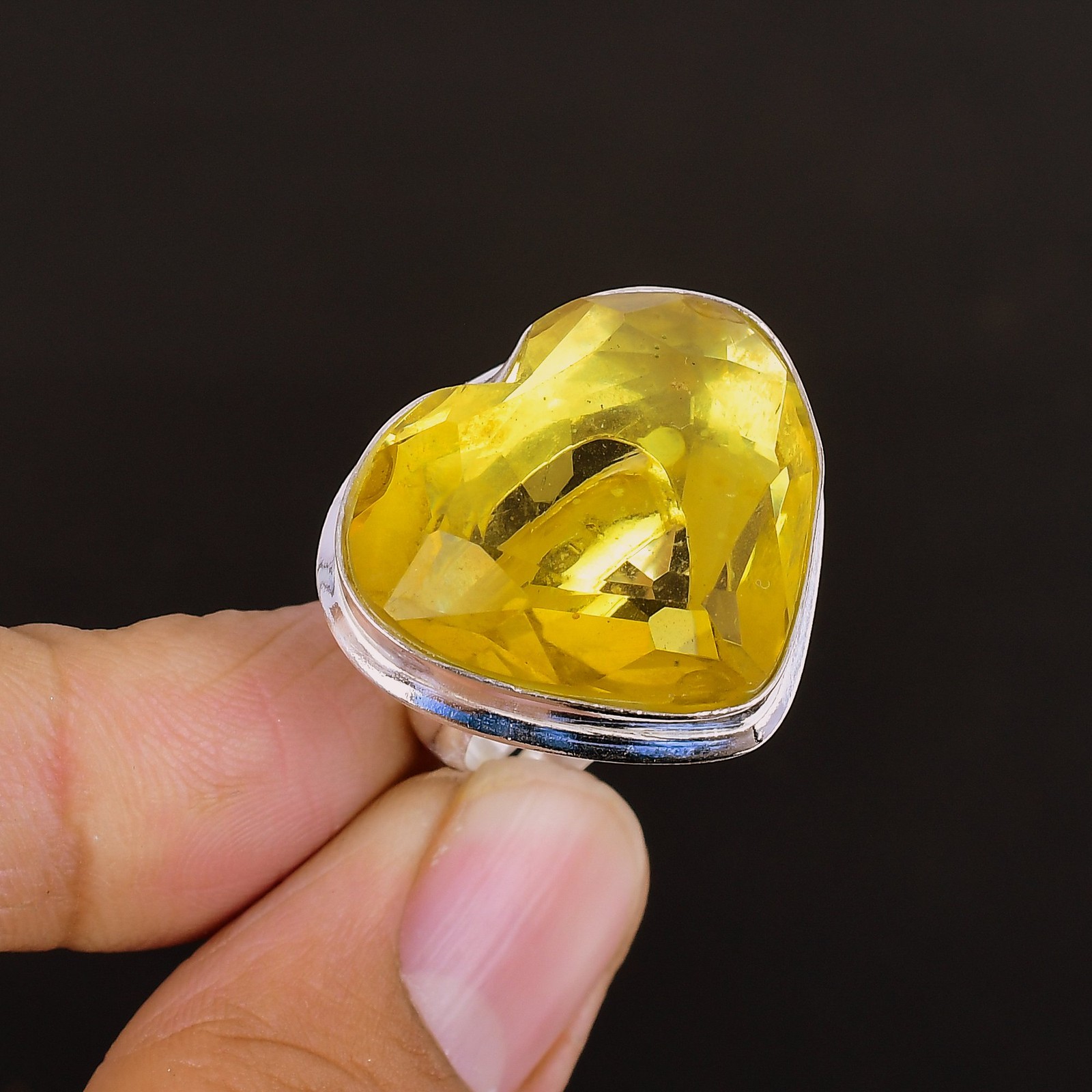 Citrine Heart Gemstone 925 Sterling Silver Handmade Gift Adjustable Ring VJ 1372