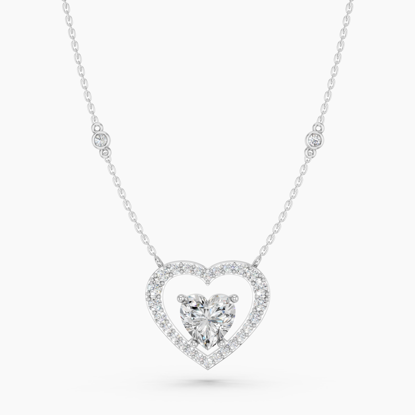 1.60CT Heart & Round Cut Moissanite Luxuries’ Style Pendant Necklace in Silver
